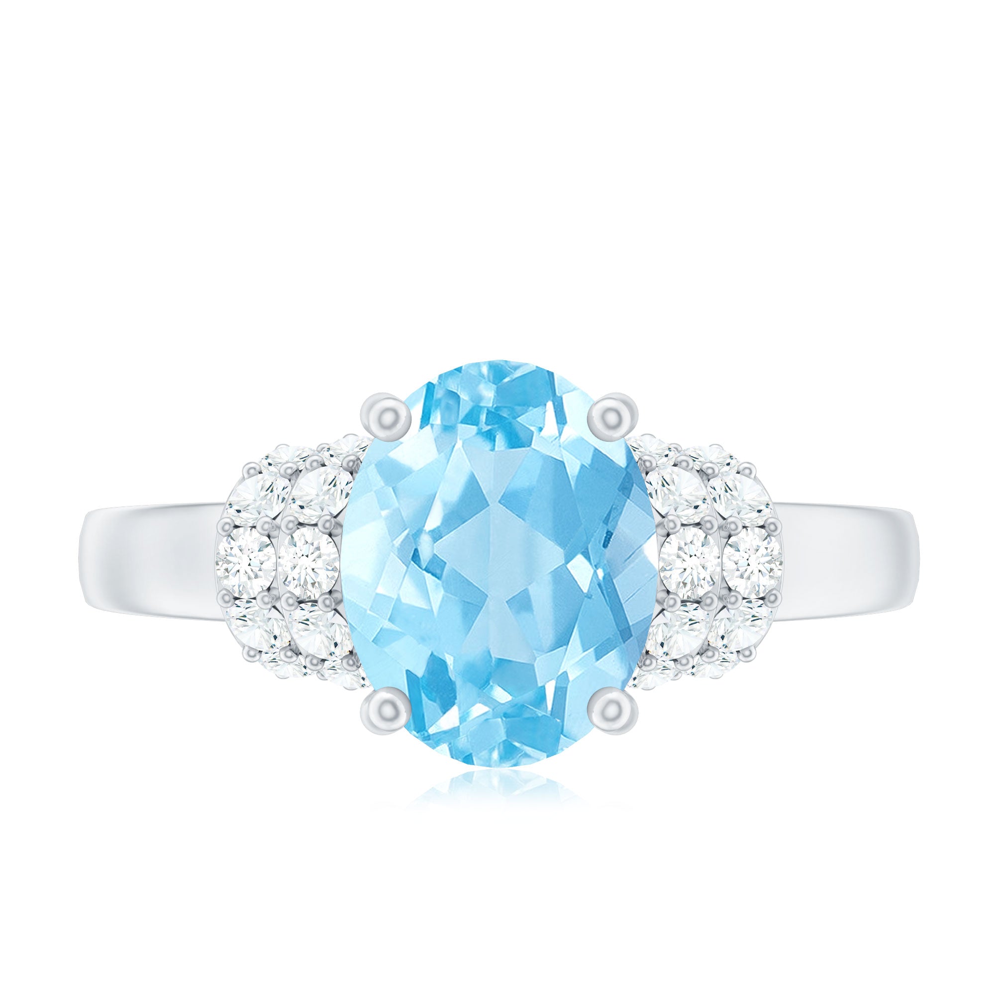 1 Carat Oval Cut Aquamarine Engagement Ring with Diamond Collar AAA - Rosec Jewels