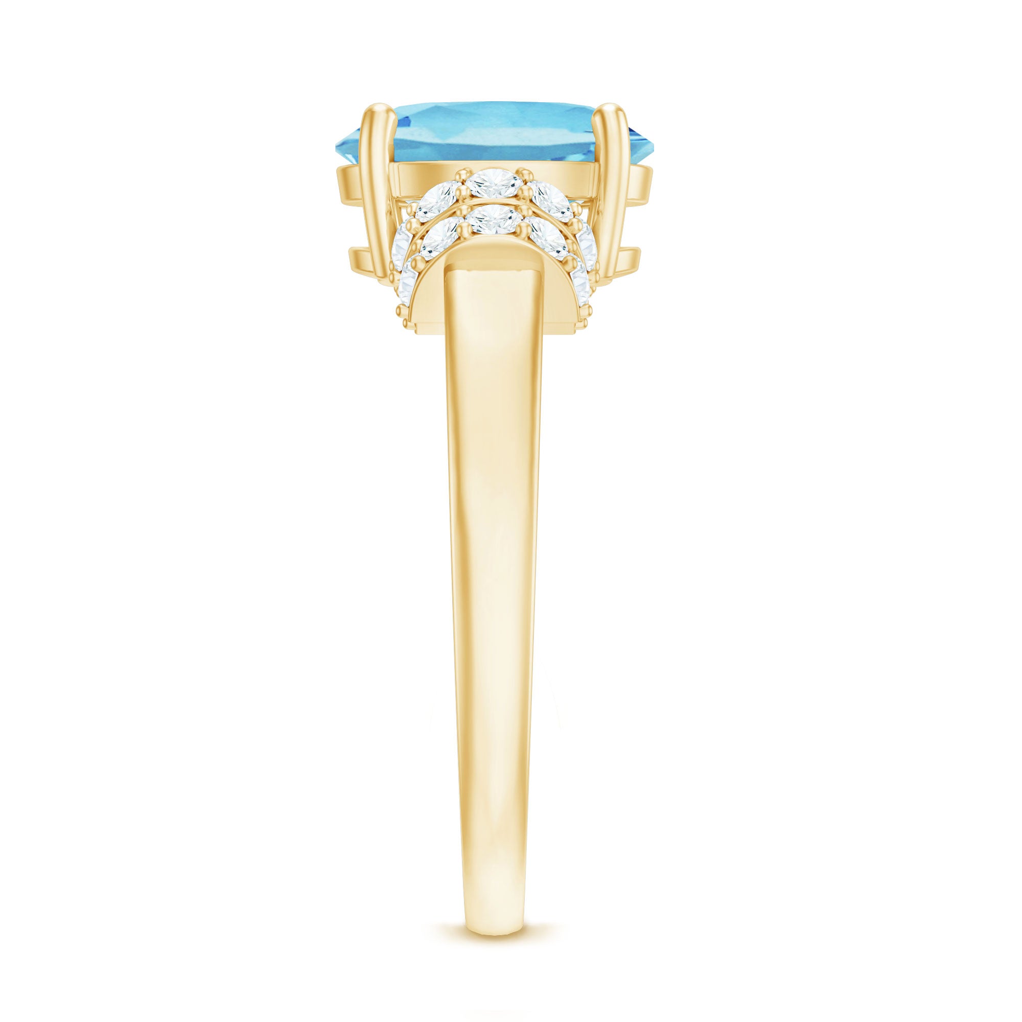 1 Carat Oval Cut Aquamarine Engagement Ring with Diamond Collar AAA - Rosec Jewels