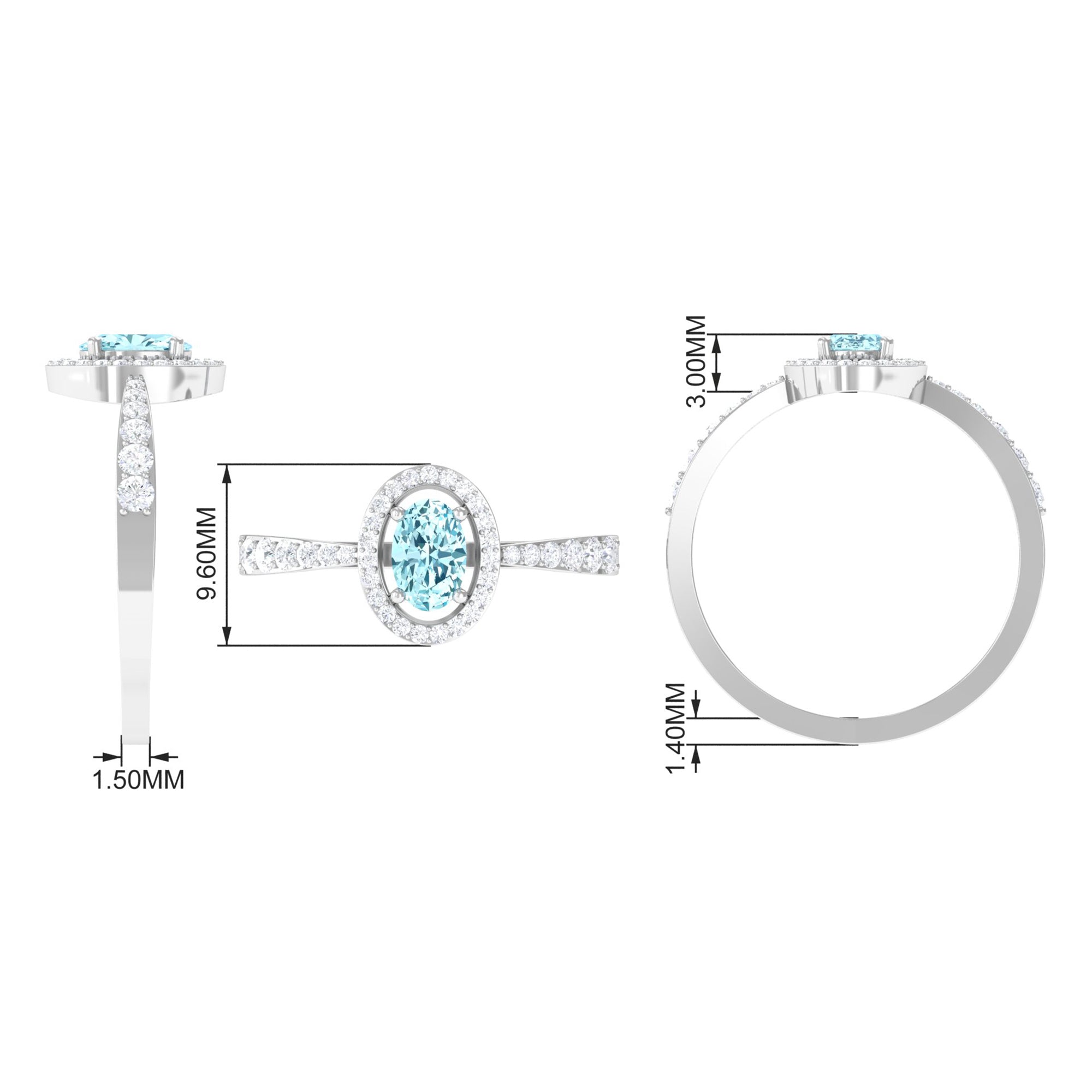 Rosec Jewels-1 CT Aquamarine Engagement Ring with Diamond Halo