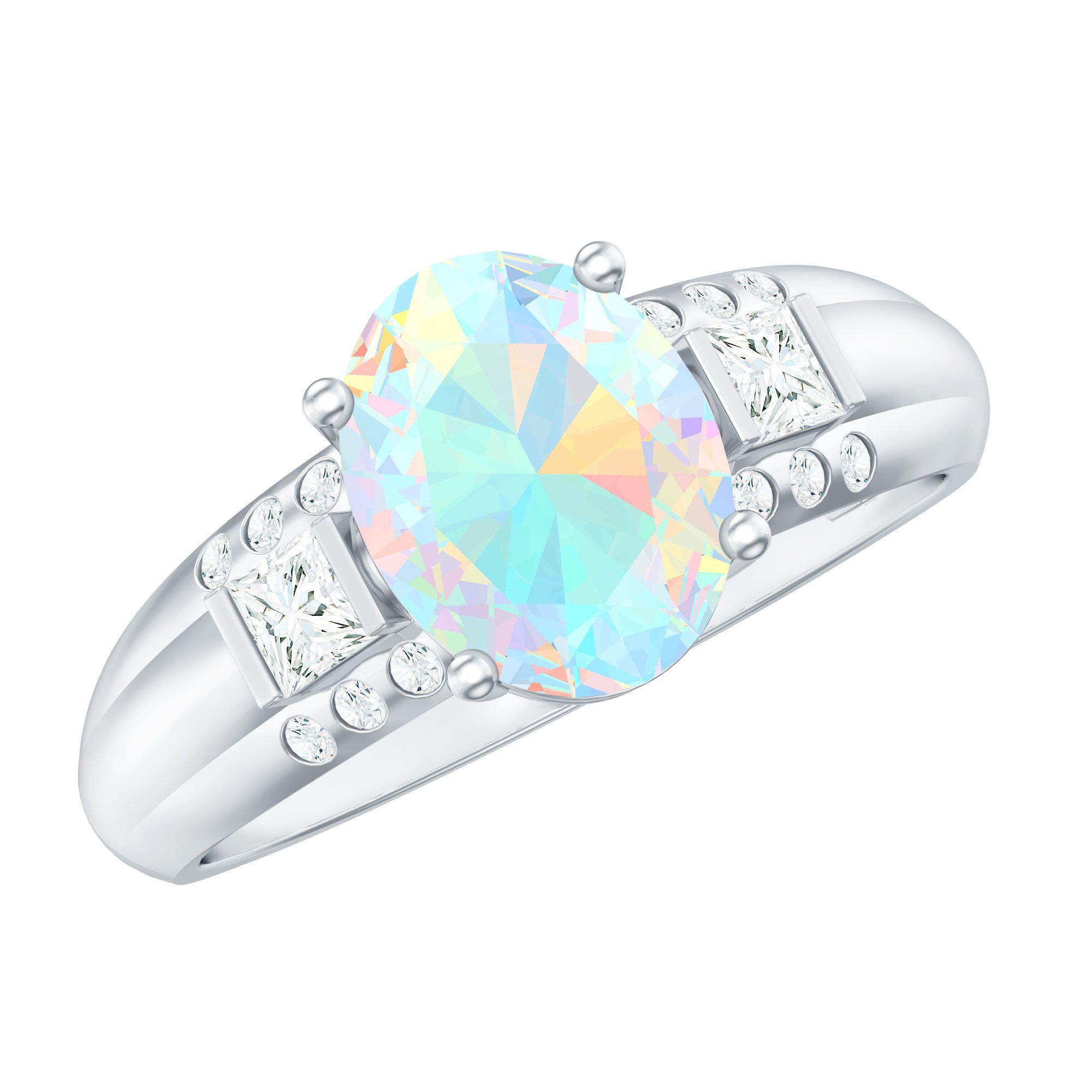 Genuine 8X10 mm Ethiopian Opal Oblong Engagement Ring with Diamond