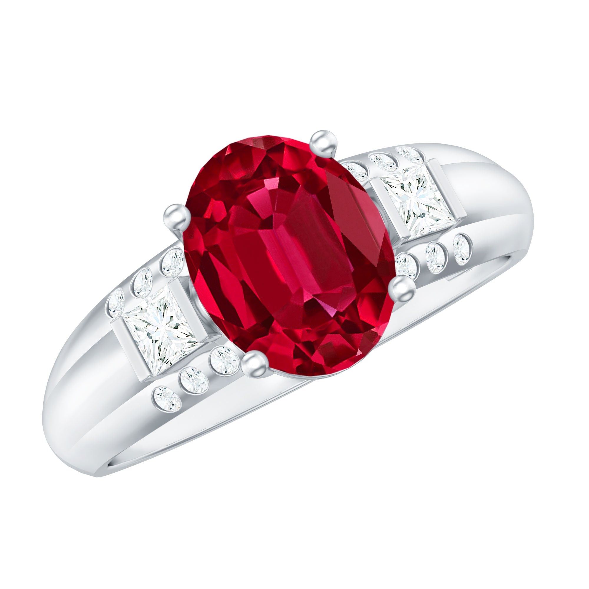 Oval Lab Grown Ruby Statement Engagement Ring with Diamond