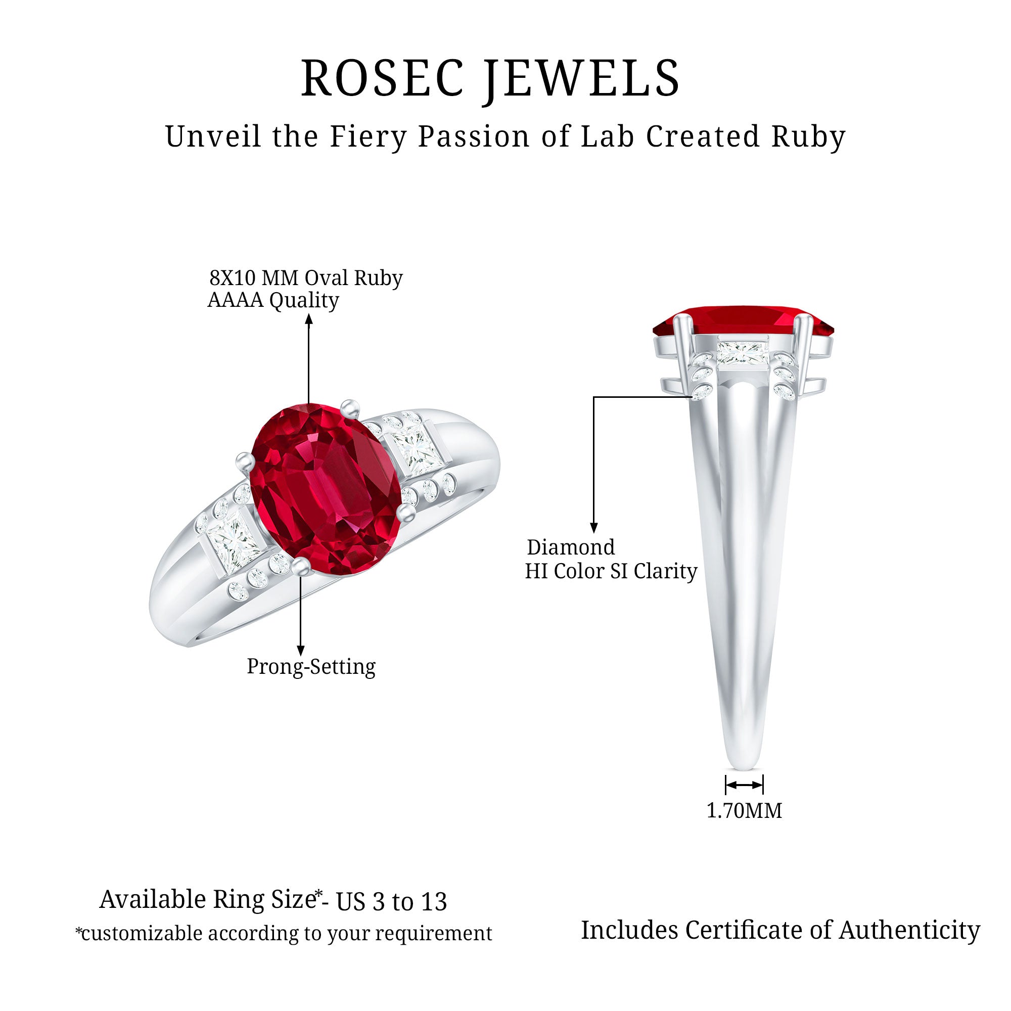 Oval Lab Grown Ruby Statement Engagement Ring with Diamond AAAA - Rosec Jewels