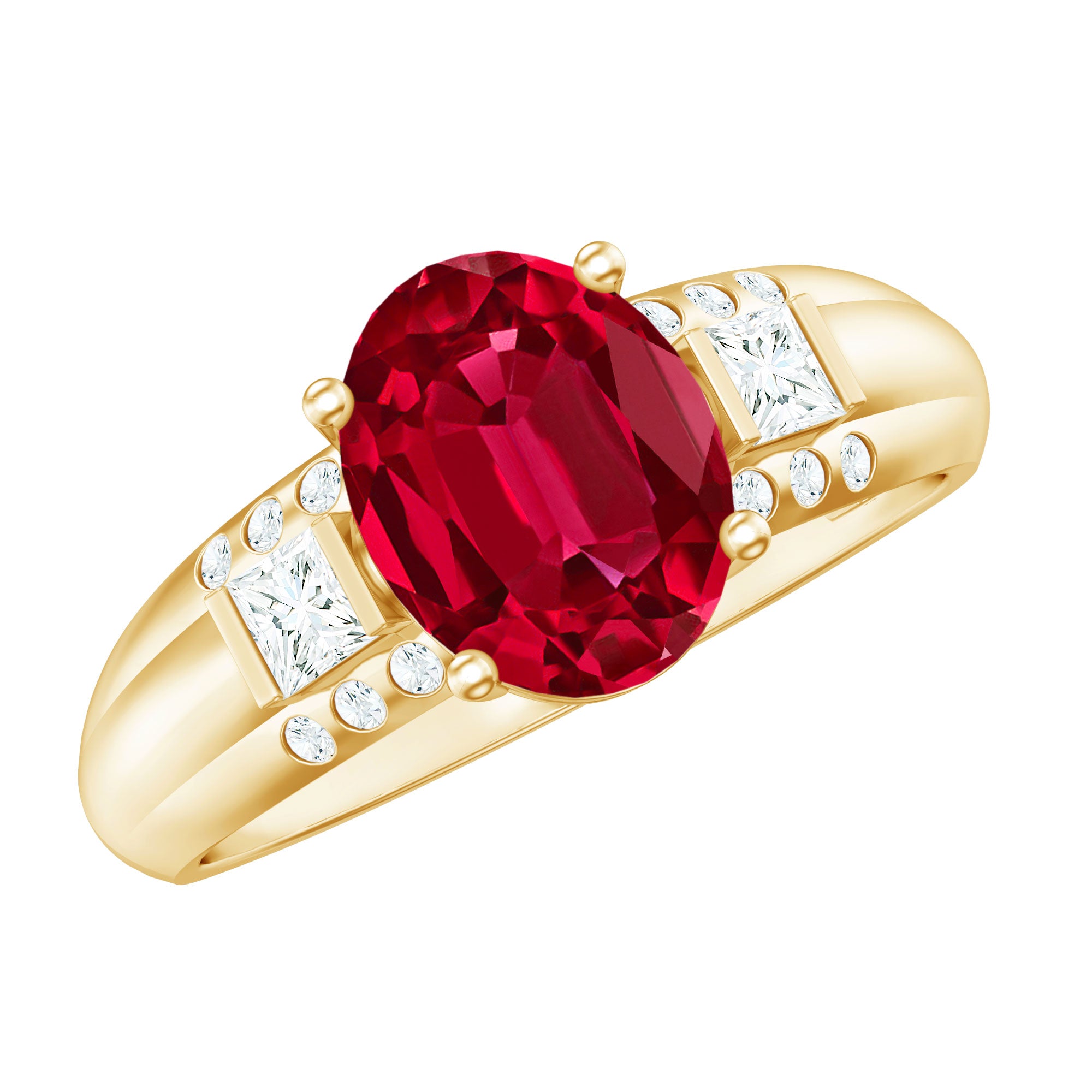Oval Lab Grown Ruby Statement Engagement Ring with Diamond AAAA - Rosec Jewels