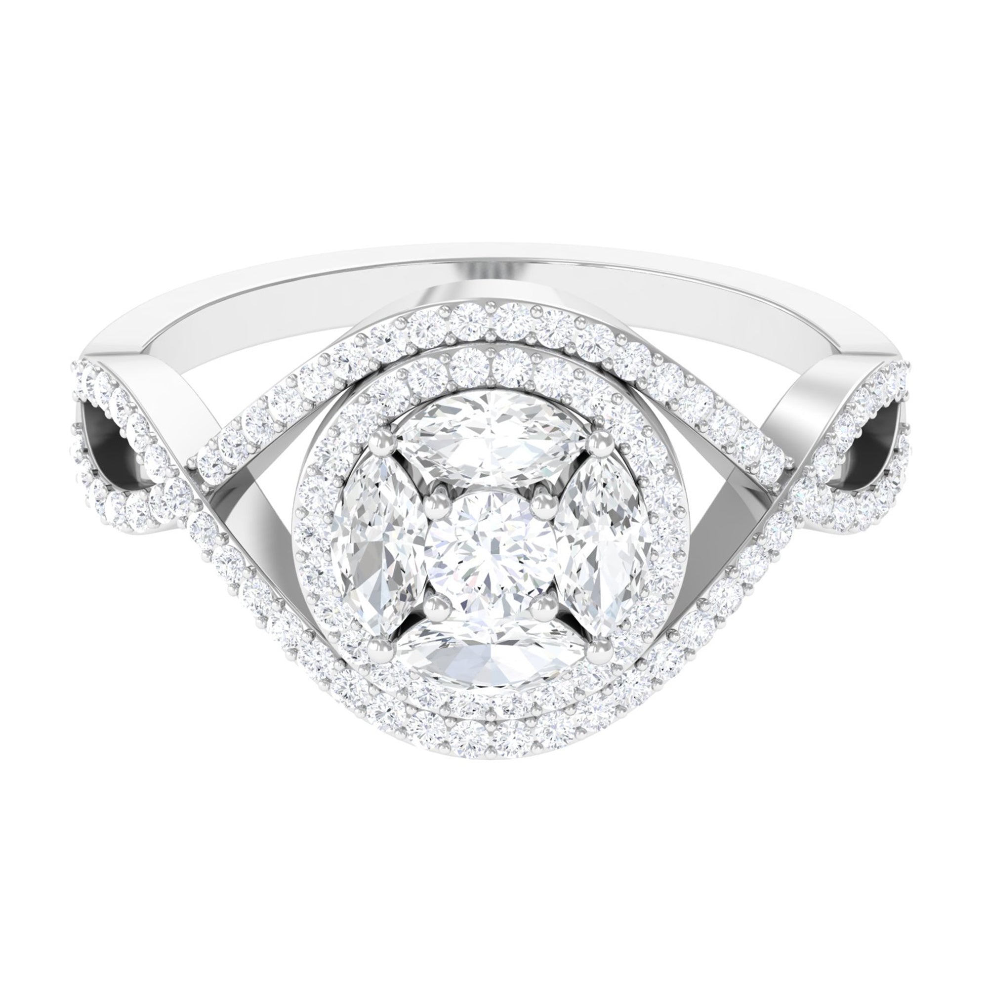 Criss Cross Zircon Cluster Engagement Ring AAAA - Rosec Jewels
