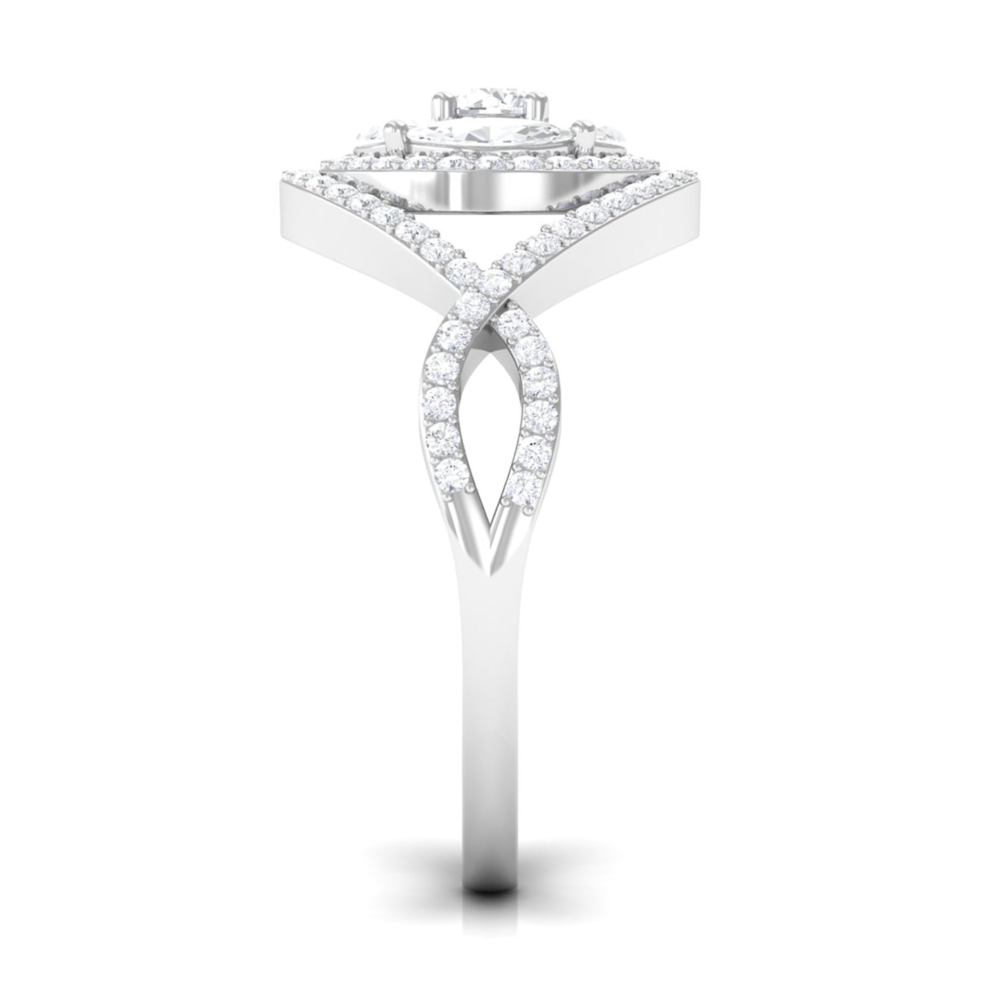 Criss Cross Zircon Cluster Engagement Ring AAAA - Rosec Jewels