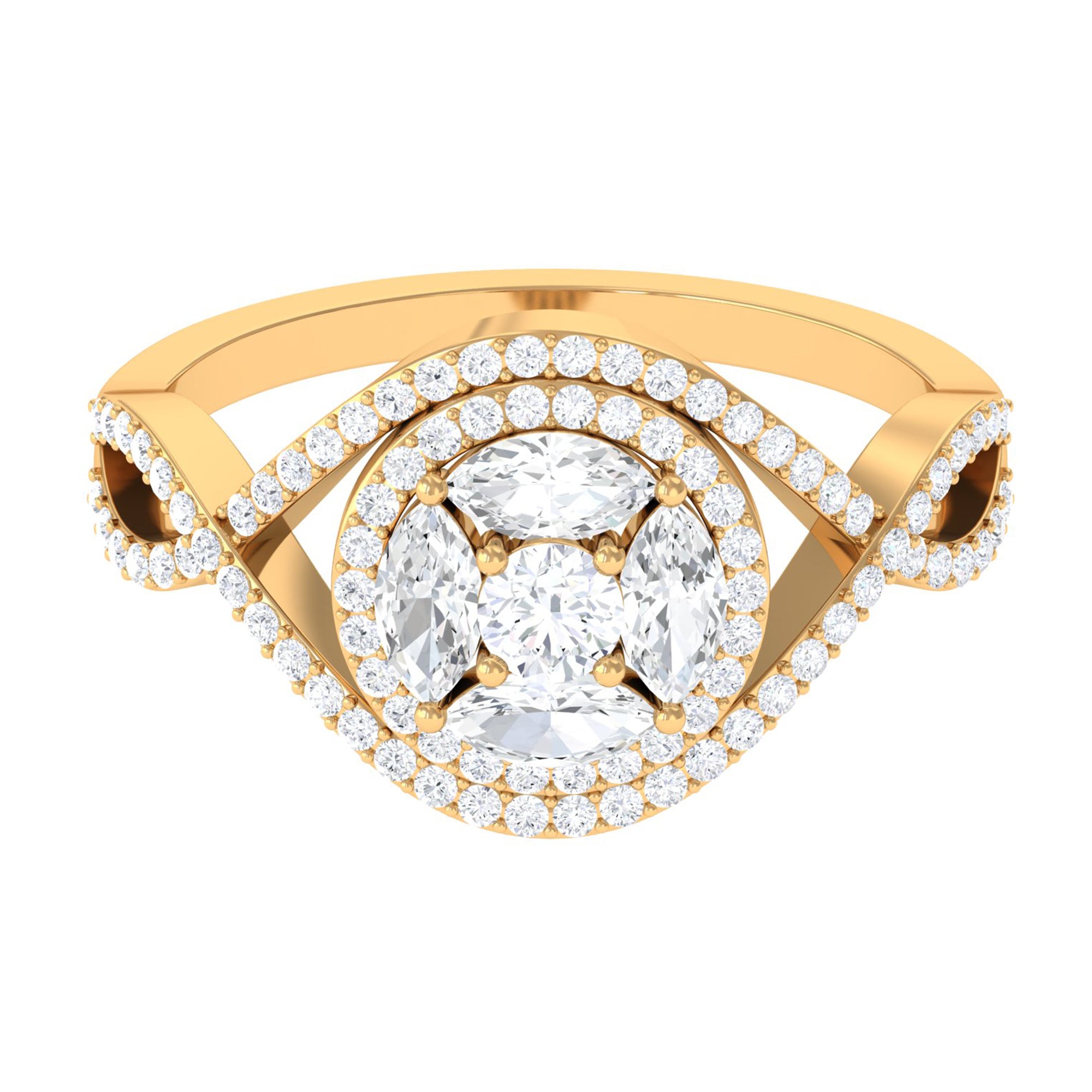 Criss Cross Zircon Cluster Engagement Ring AAAA - Rosec Jewels
