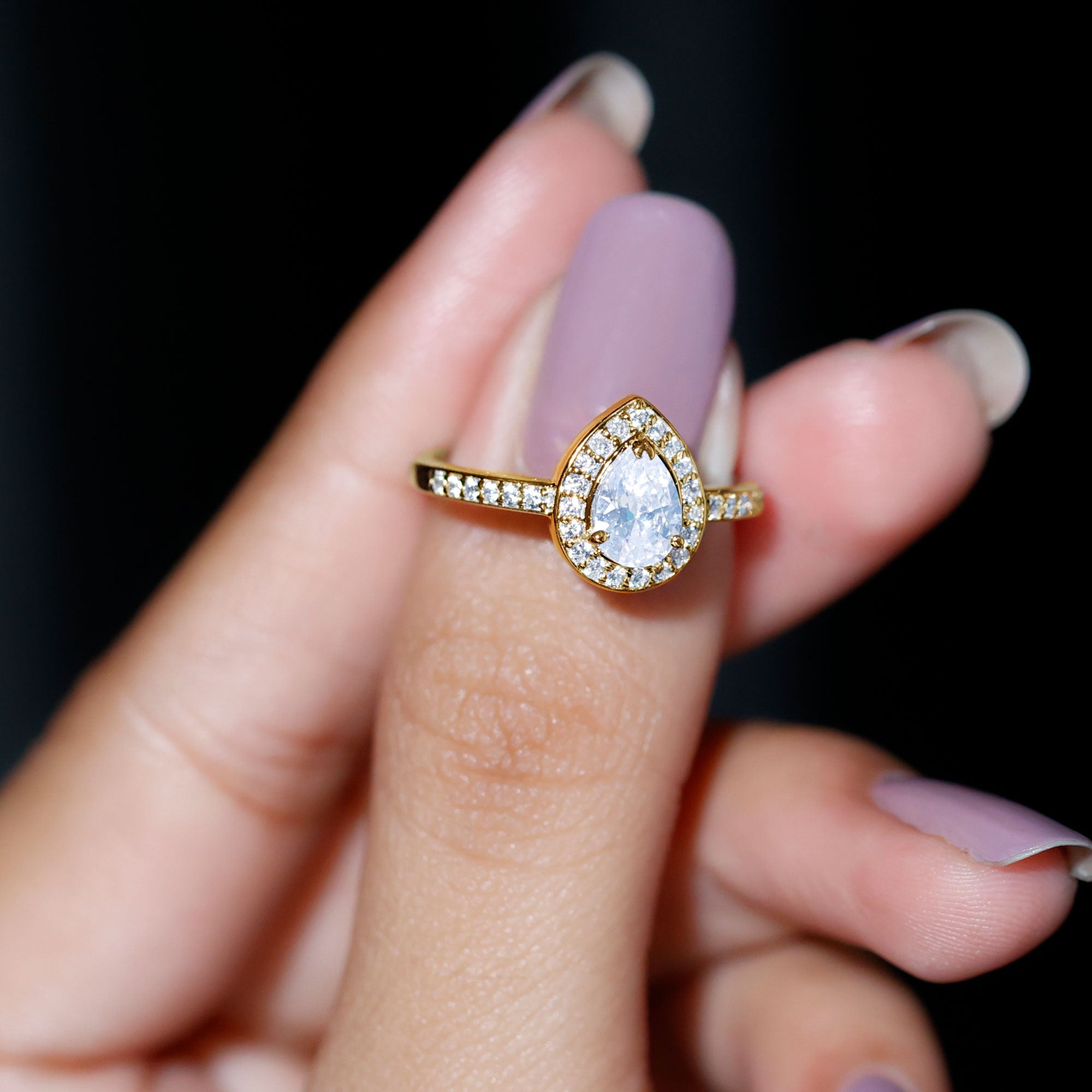 Zircon Teardrop Halo Engagement Ring AAAA - Rosec Jewels