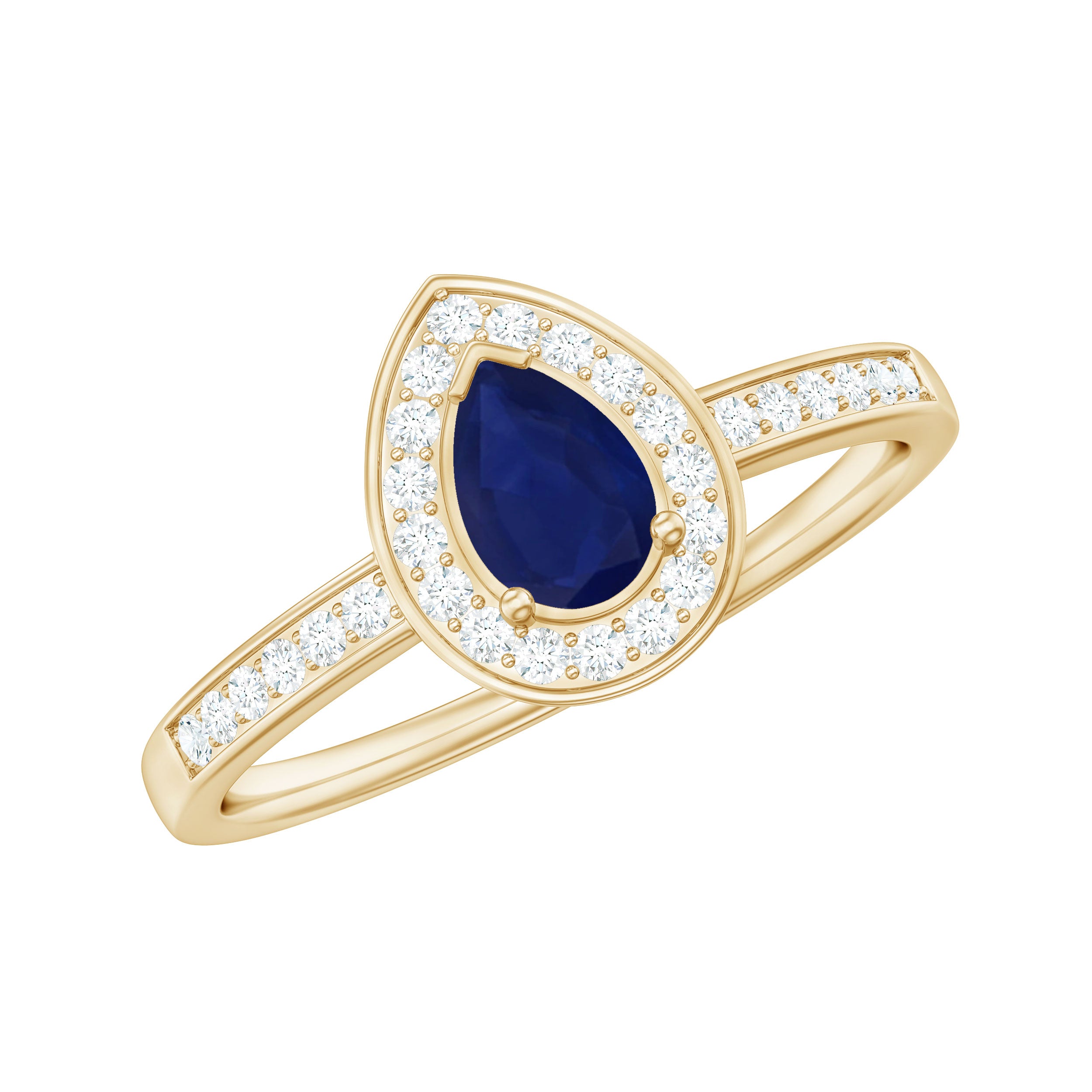 Genuine 0.5 Carat Blue Sapphire and Diamond Pear Halo Engagement Ring AAA - Rosec Jewels