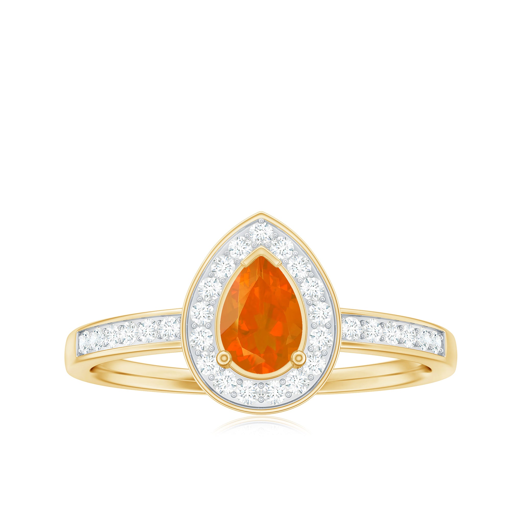 Rosec Jewels-Classic Fire Opal Engagement Ring with Diamond Halo