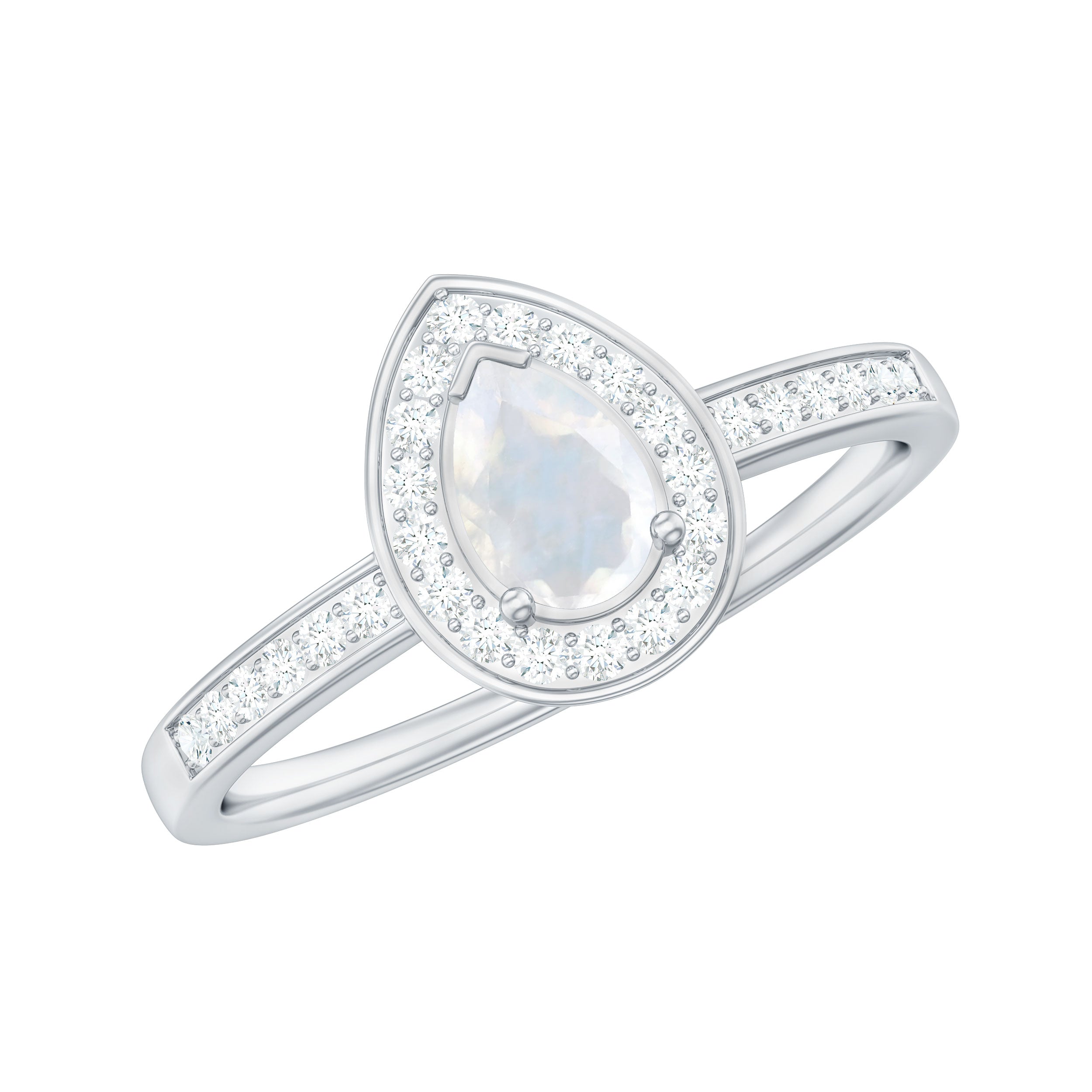 1.25 CT Classic Moonstone and Diamond Halo Engagement Ring