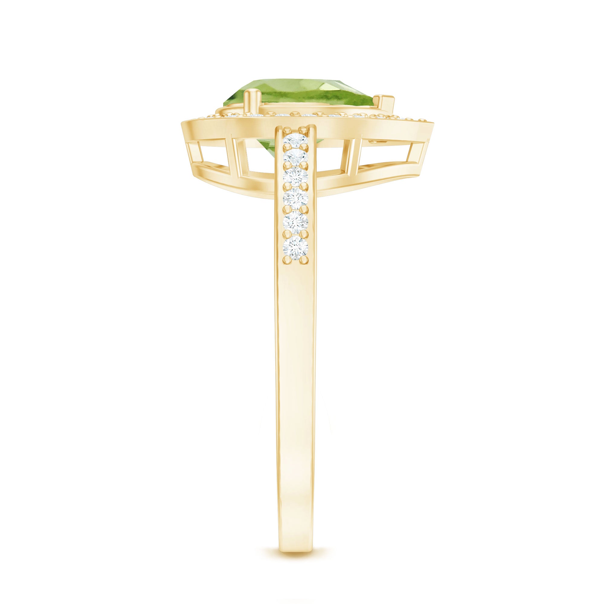Natural 1 Carat Peridot Teardrop Engagement Ring with Diamond Halo AAA - Rosec Jewels