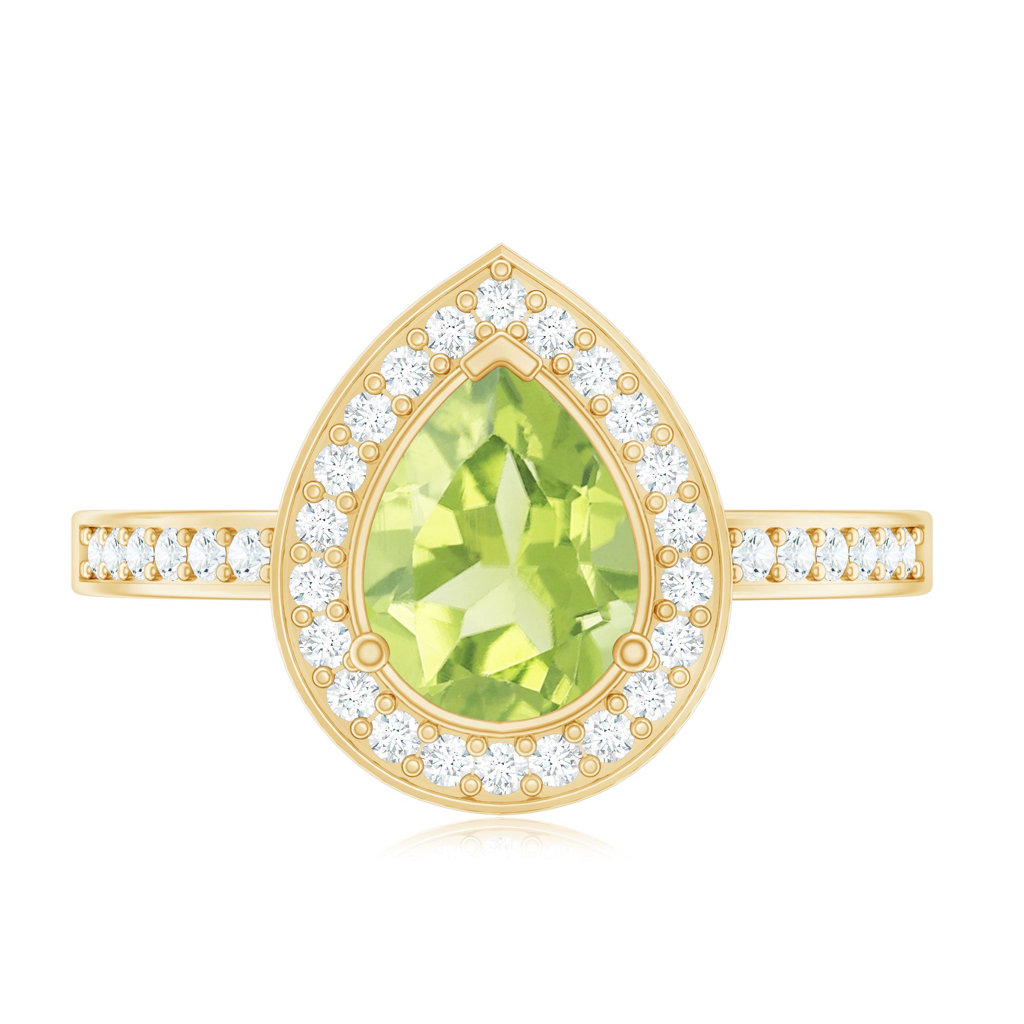 Natural 1 Carat Peridot Teardrop Engagement Ring with Diamond Halo AAA - Rosec Jewels