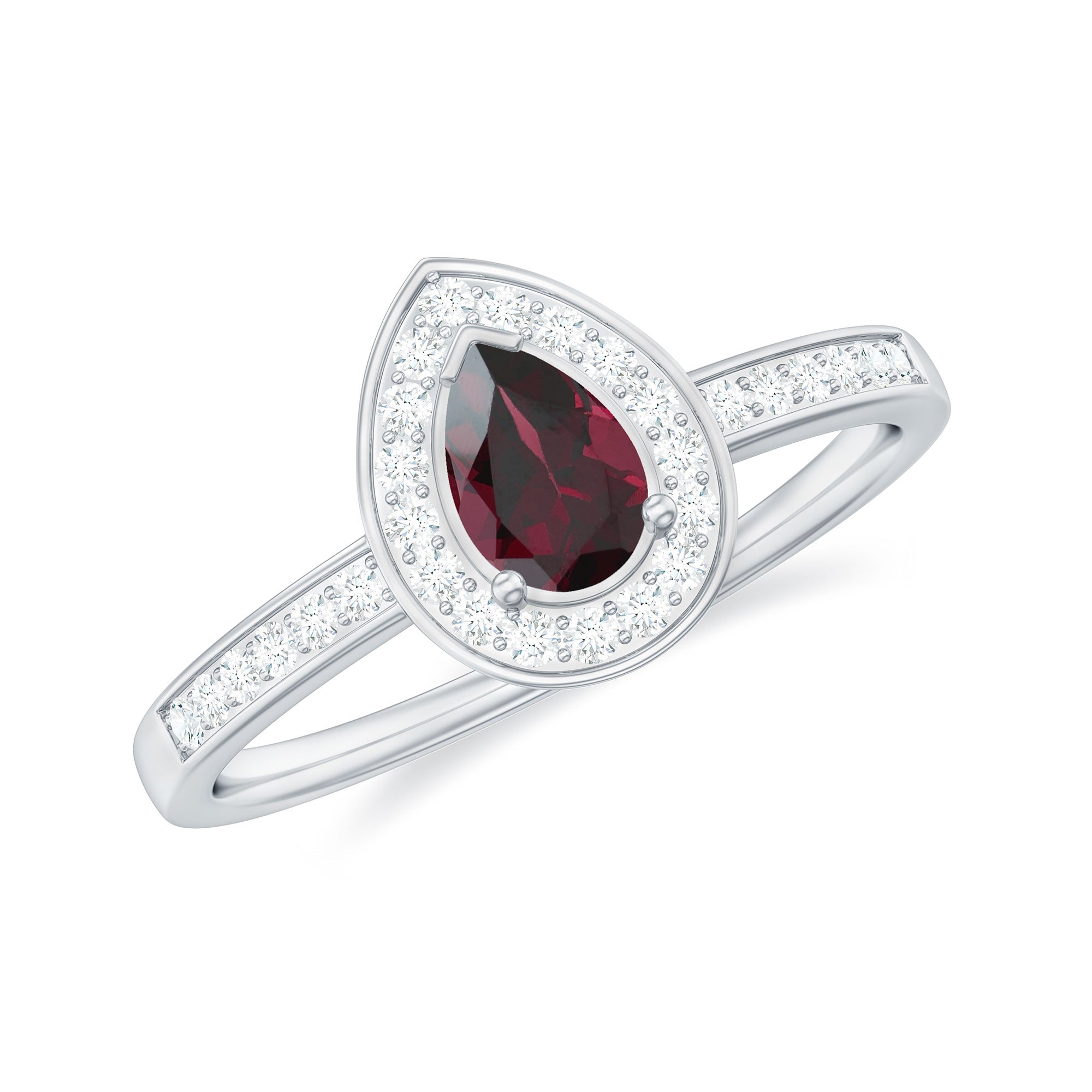 Classic Rhodolite and Diamond Halo Engagement Ring