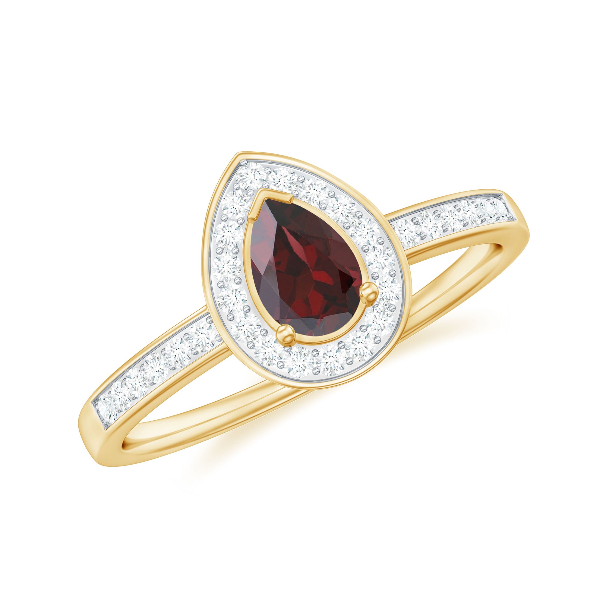 Classic Garnet Pear Shaped Engagement Ring with Diamond Halo AAA - Rosec Jewels