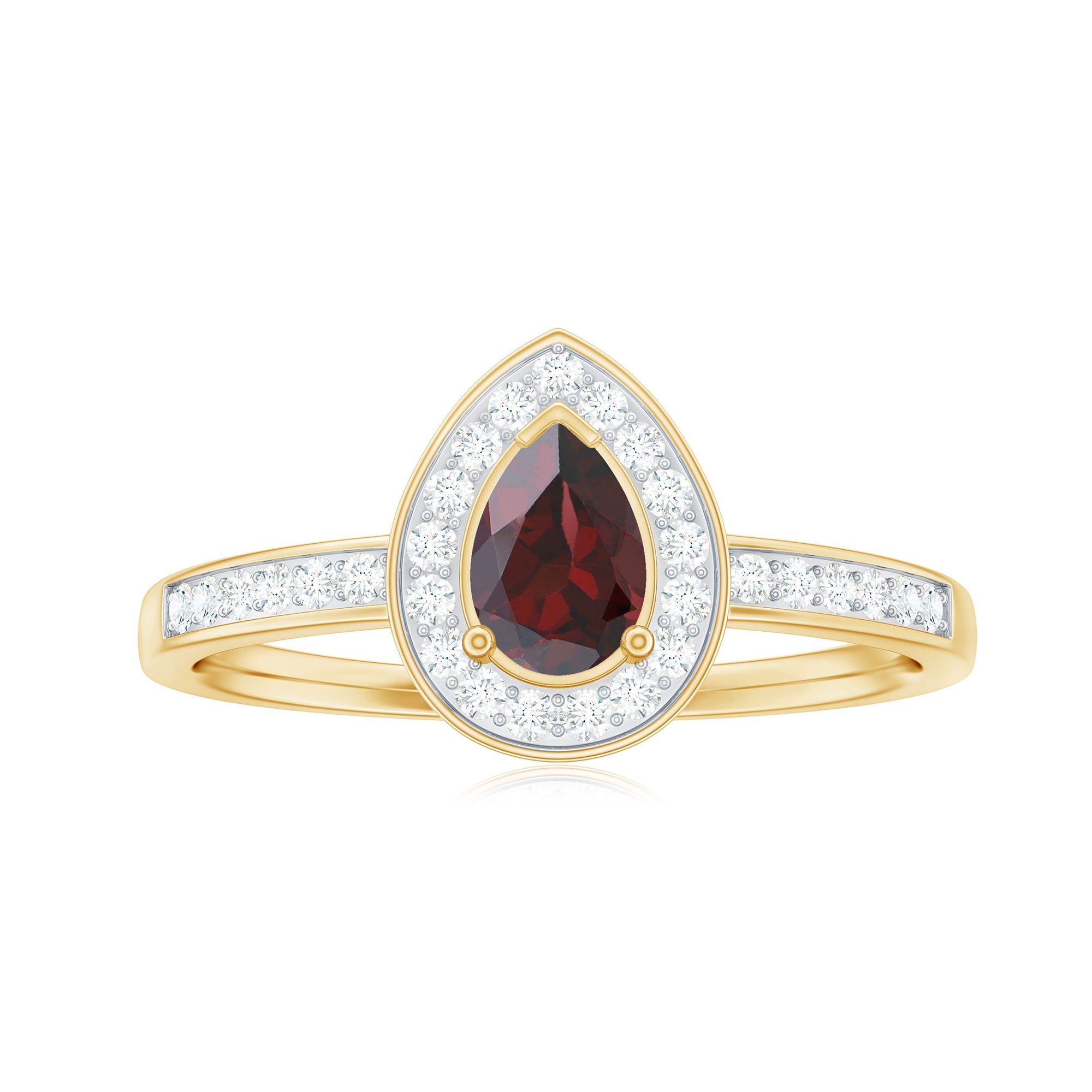 Classic Garnet Pear Shaped Engagement Ring with Diamond Halo AAA - Rosec Jewels