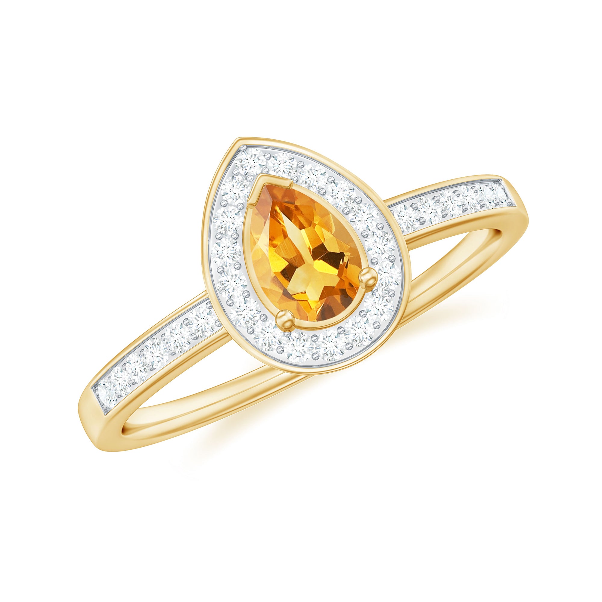 Natural 5X7mm Pear Shape Citrine Engagement Ring with Diamond Halo AAA - Rosec Jewels