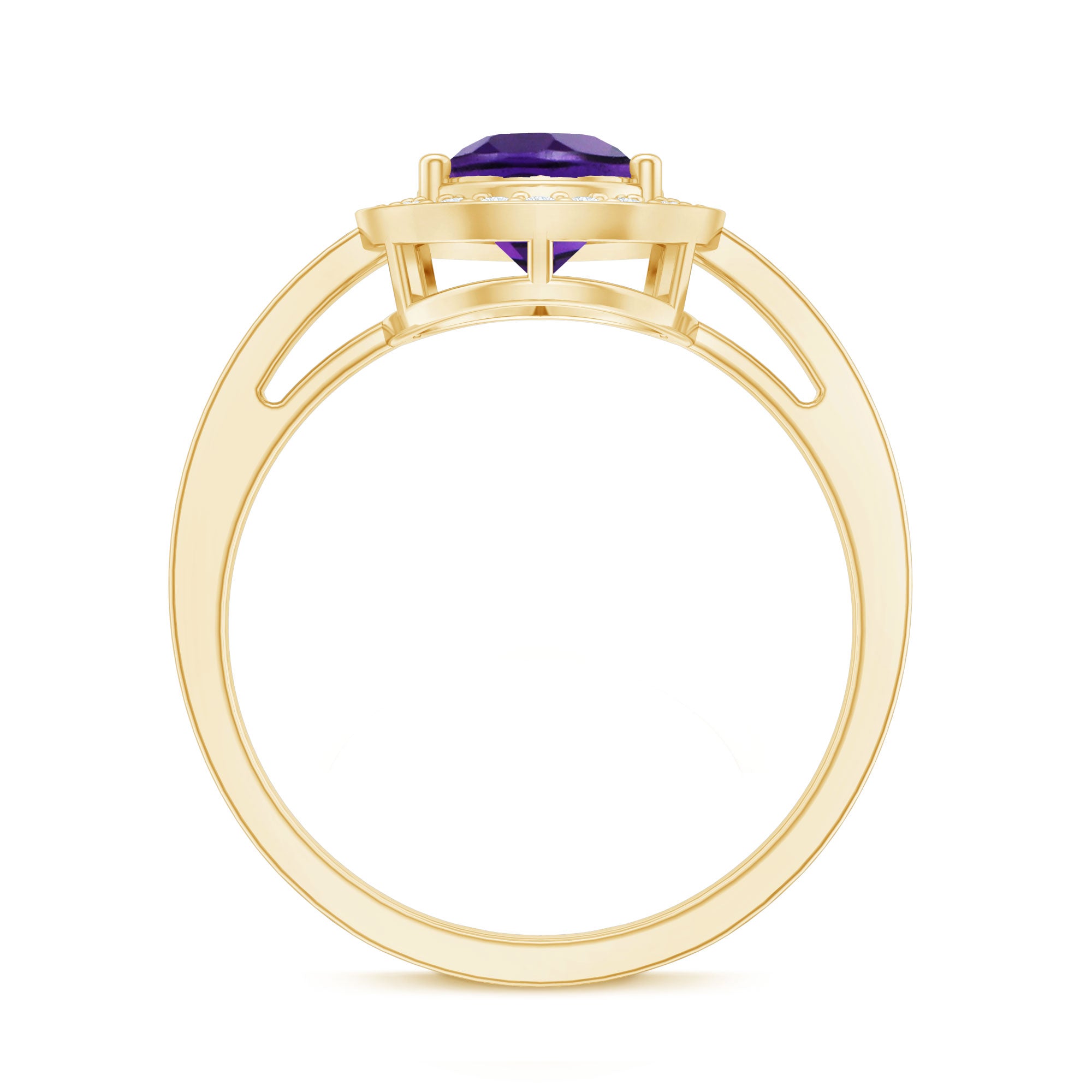 Real 1 Carat Amethyst Pear Shaped Engagement Ring with Diamond Halo AAA - Rosec Jewels