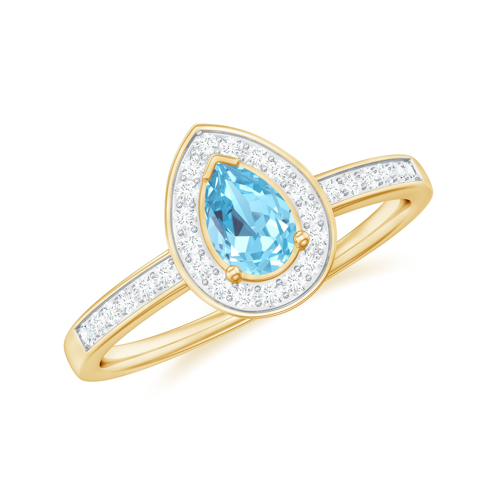 Natural Pear Shape Aquamarine Teardrop Engagement Ring with Diamond Halo AAA - Rosec Jewels