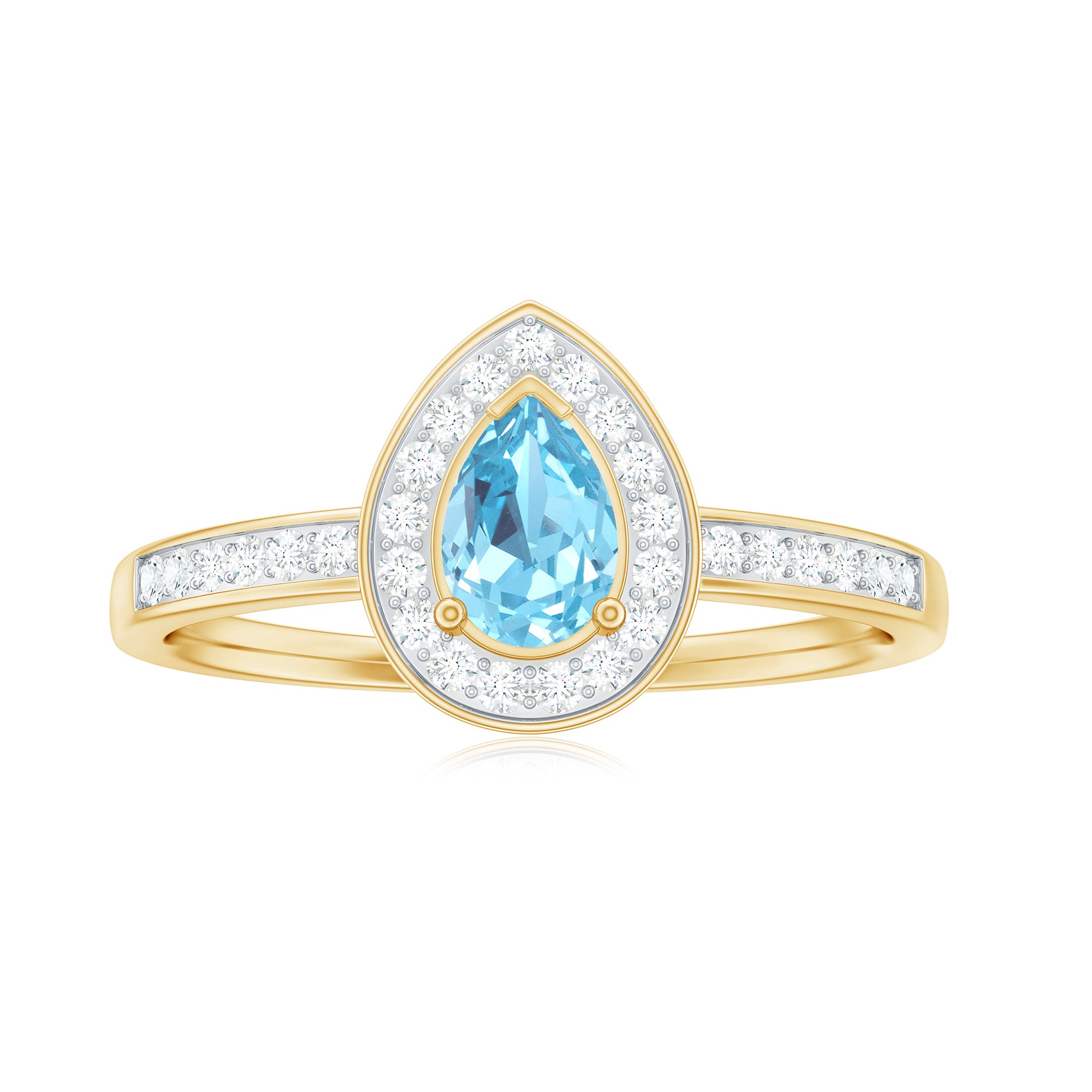 Rosec Jewels-Natural Pear Shape Aquamarine Teardrop Engagement Ring with Diamond Halo