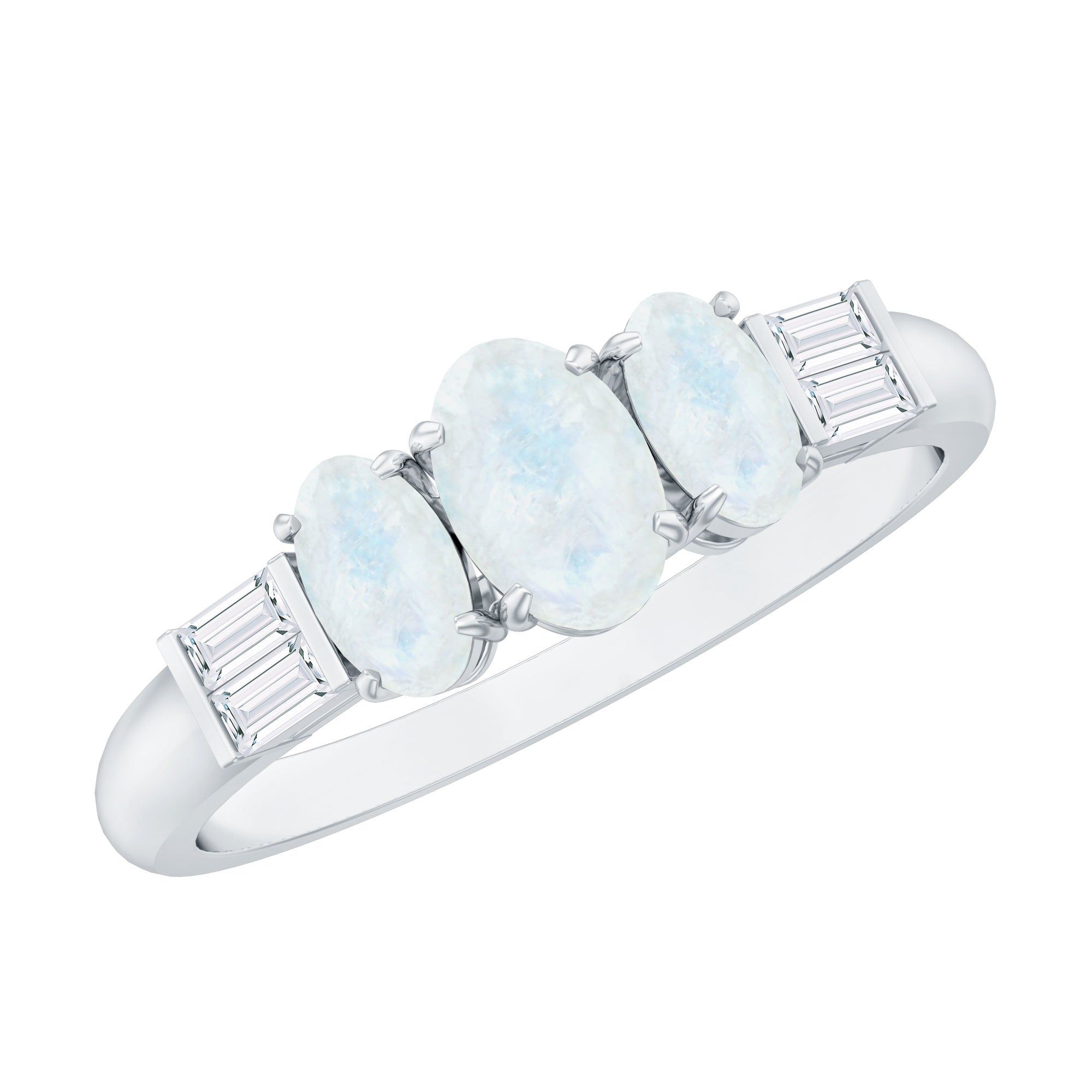 Oval Moonstone and Diamond 3 Stone Anniversary Ring