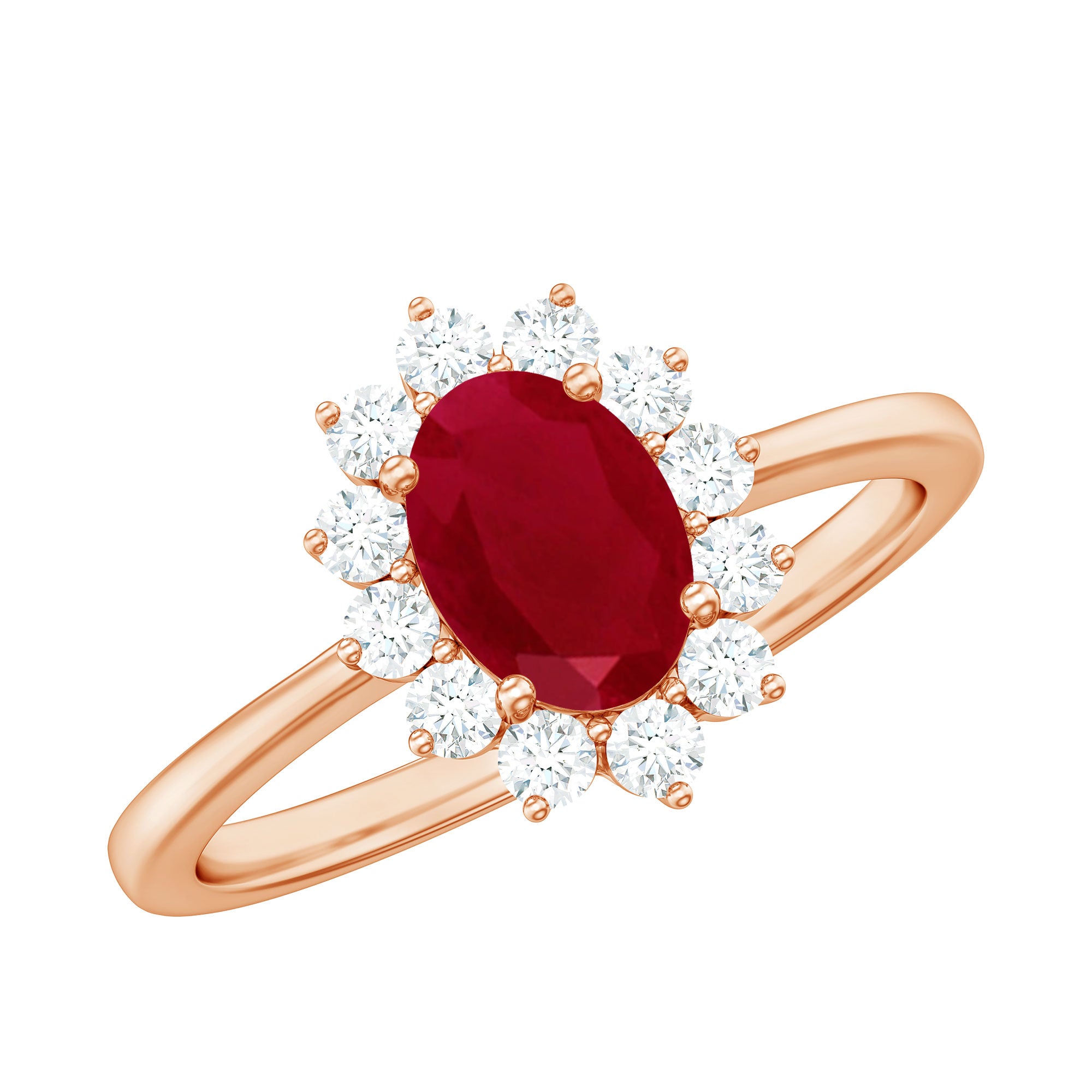 Natural 0.6 Carat Oval Ruby Engagement Ring with Diamond Halo AAA - Rosec Jewels