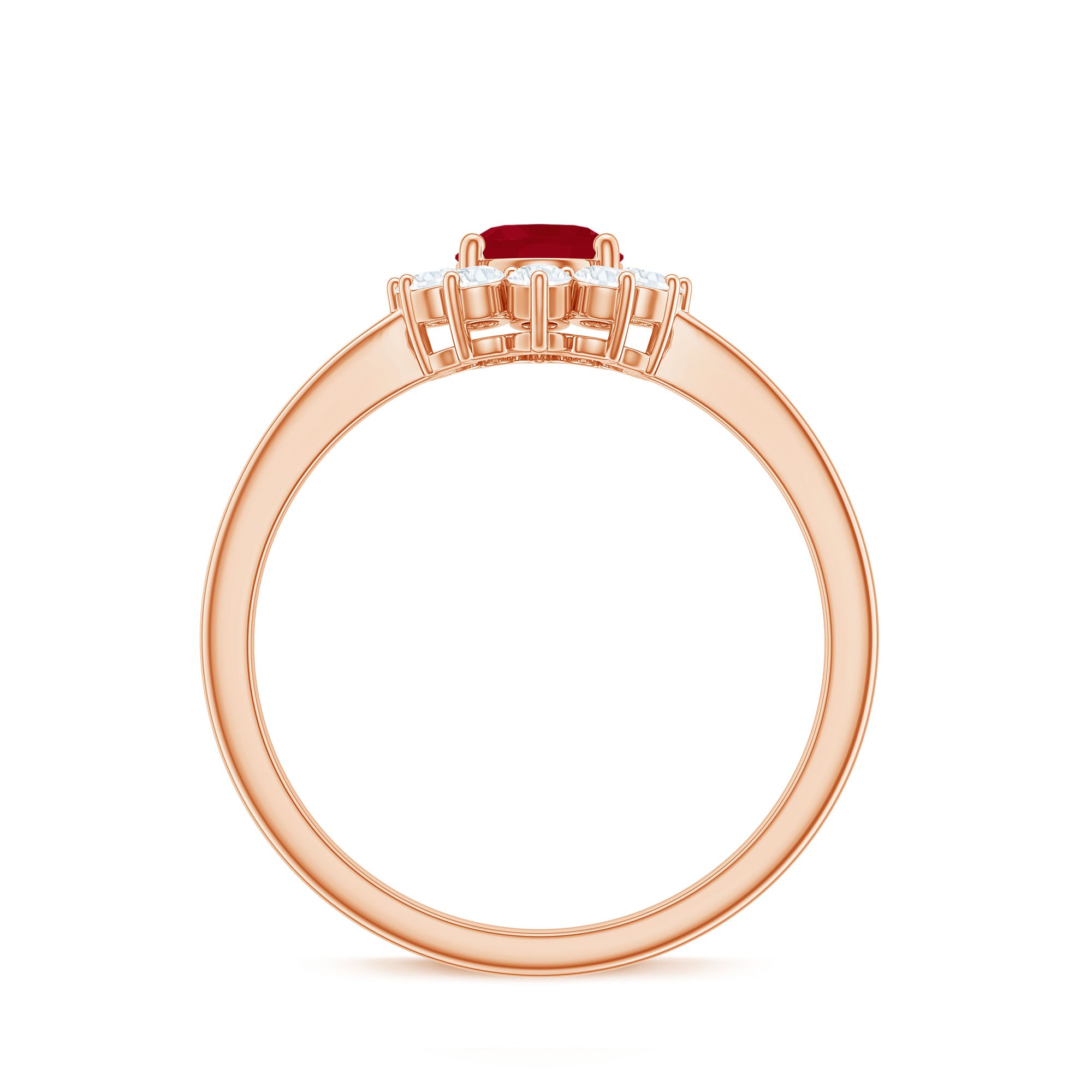Natural 0.6 Carat Oval Ruby Engagement Ring with Diamond Halo AAA - Rosec Jewels