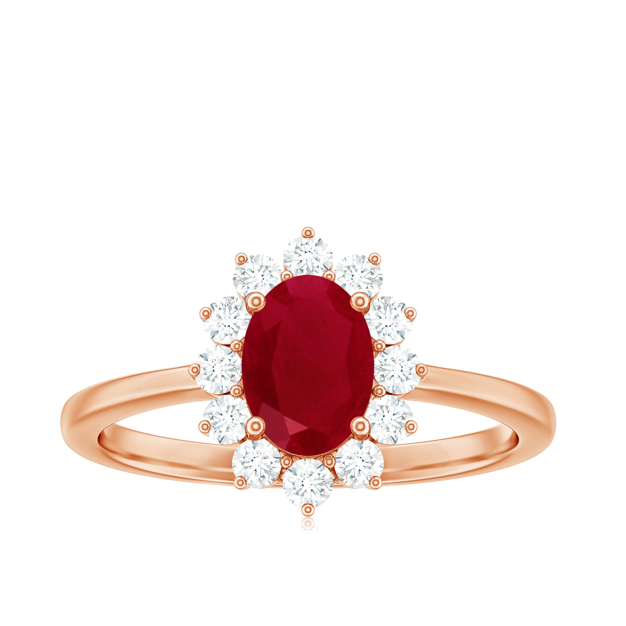 Natural 0.6 Carat Oval Ruby Engagement Ring with Diamond Halo AAA - Rosec Jewels