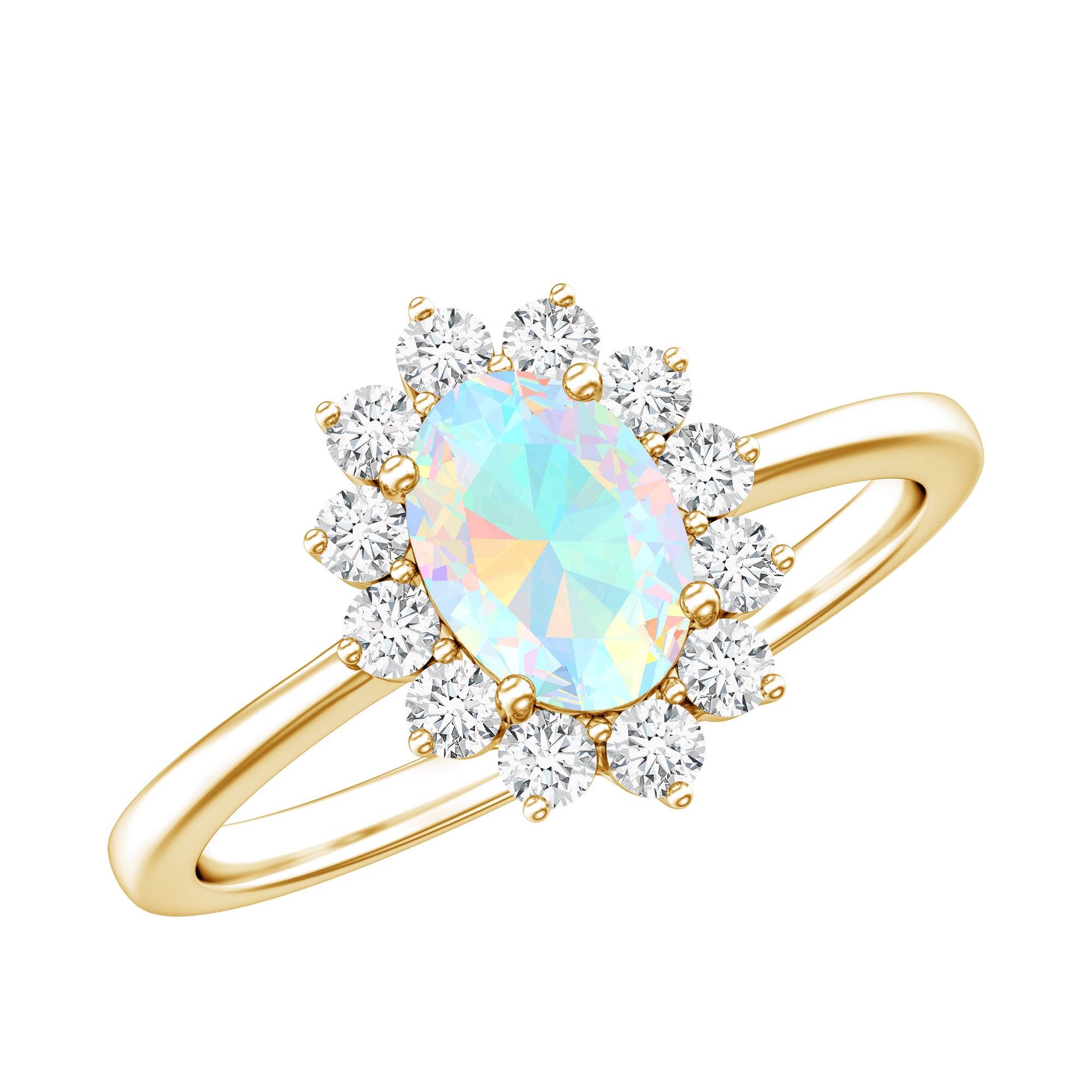 Certified Real Ethiopian Opal Oval Engagement Ring with Diamond Halo AAA - Rosec Jewels
