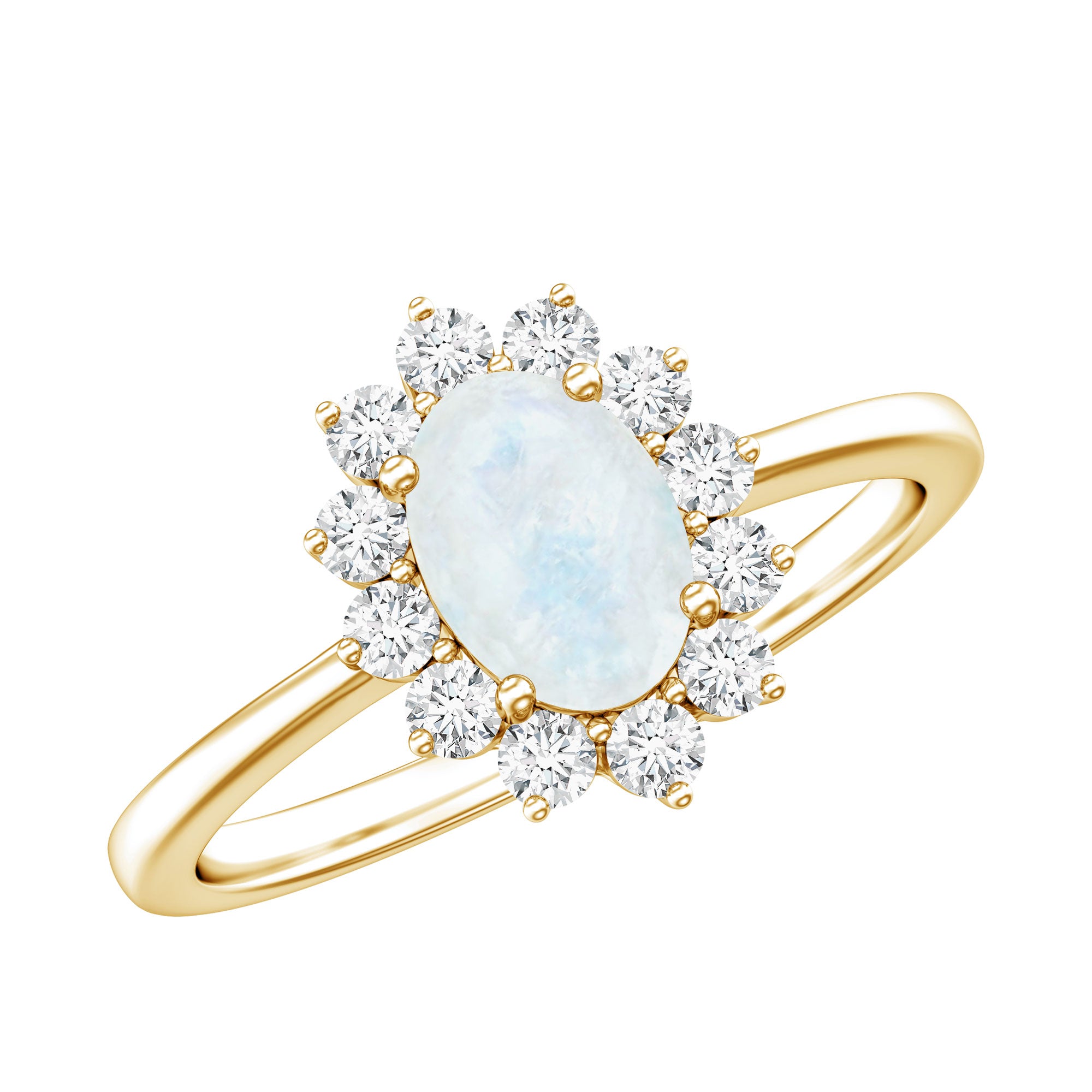 Princess Diana Inspired Moonstone Engagement Ring Diamond Halo AAA - Rosec Jewels