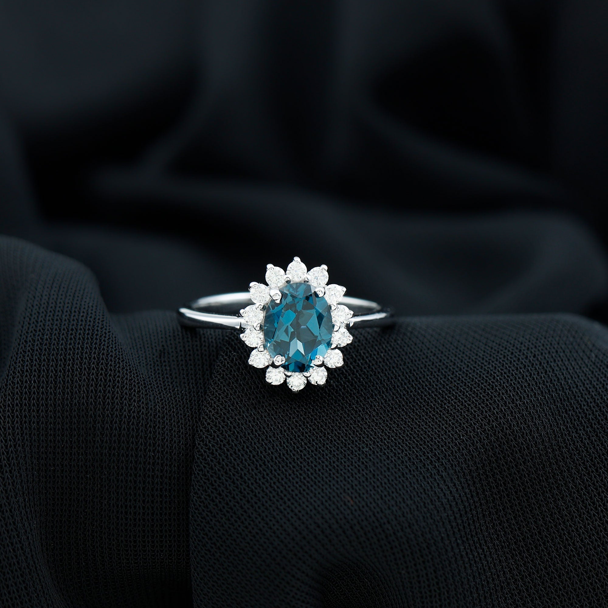 Real 1 Carat London Blue Topaz Princess Diana Inspired Engagement Ring with Diamond AAA - Rosec Jewels