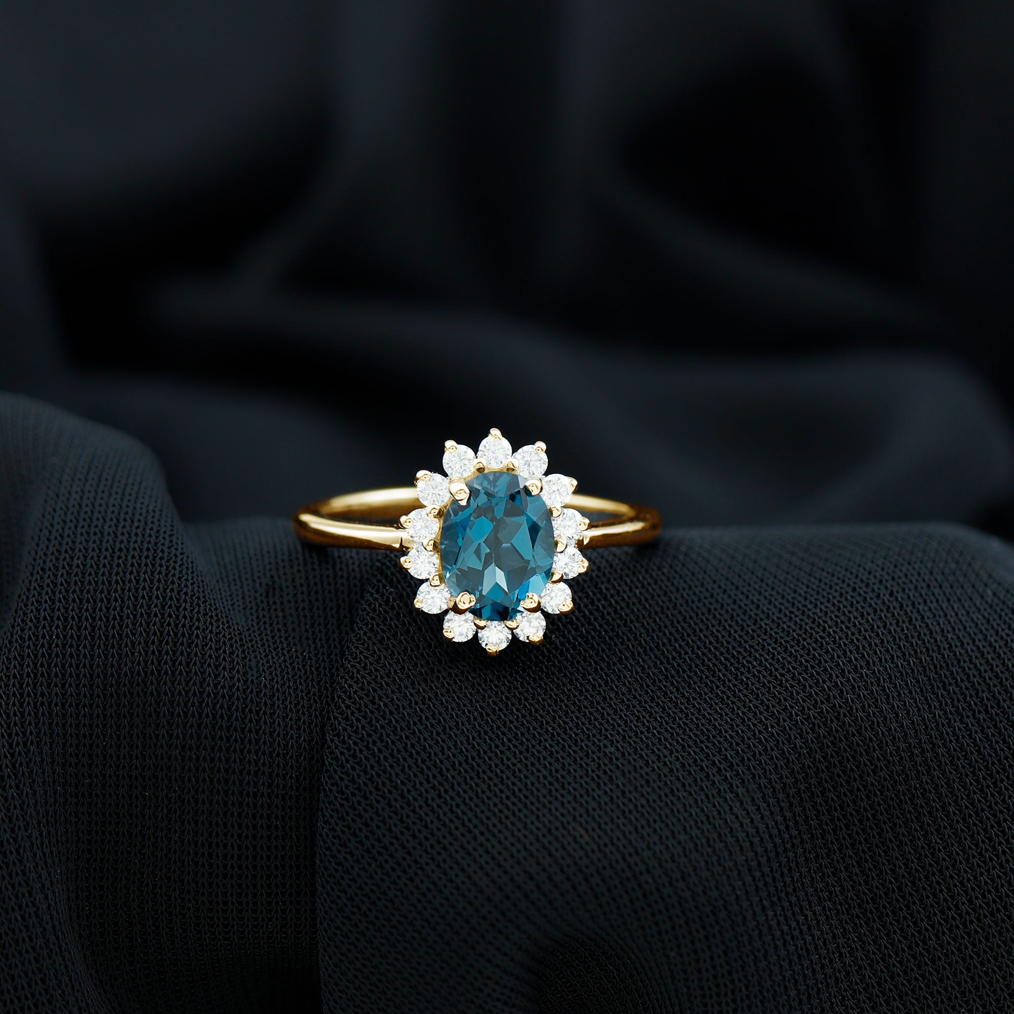 Rosec Jewels-Real 6X8mm London Blue Topaz Princess Diana Inspired Engagement Ring with Diamond