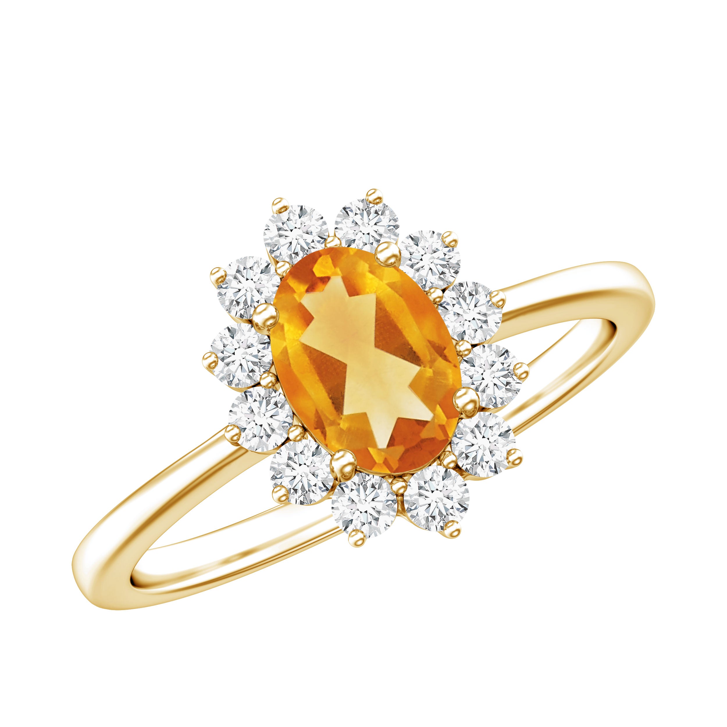 Real 6X8mm Citrine Oval Engagement Ring with Diamond Halo AAA - Rosec Jewels