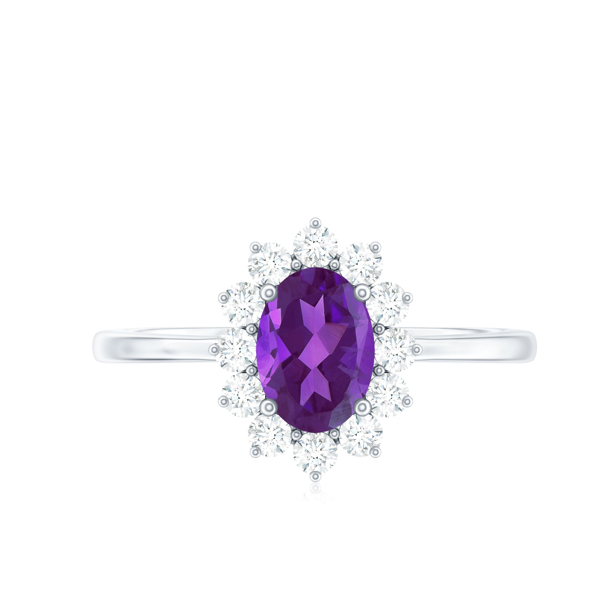 Rosec Jewels-1.5 CT Princess Diana Inspired Amethyst Engagement Ring Diamond Halo