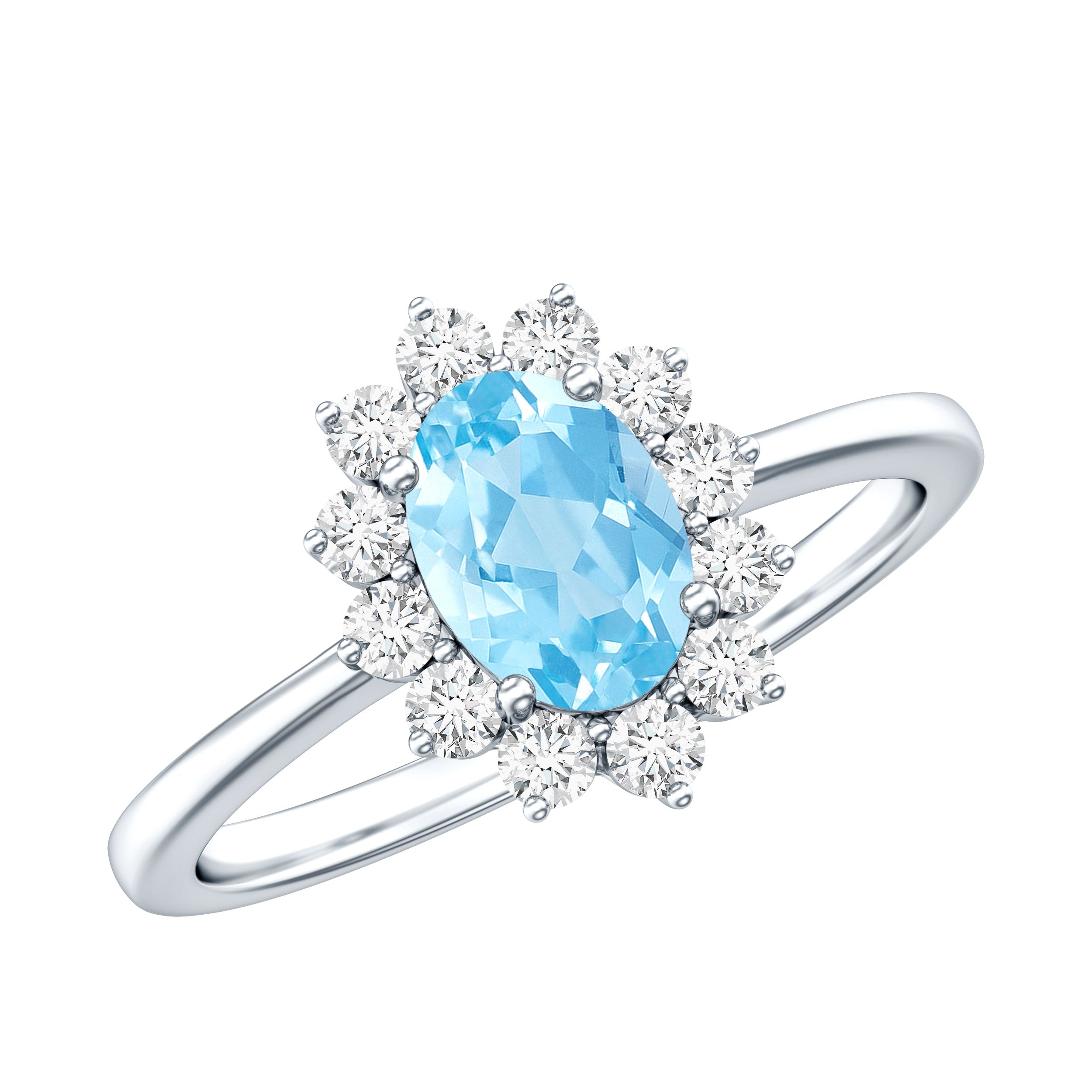 Natural 1 Carat Aquamarine Oval Engagement Ring with Diamond Halo AAA - Rosec Jewels