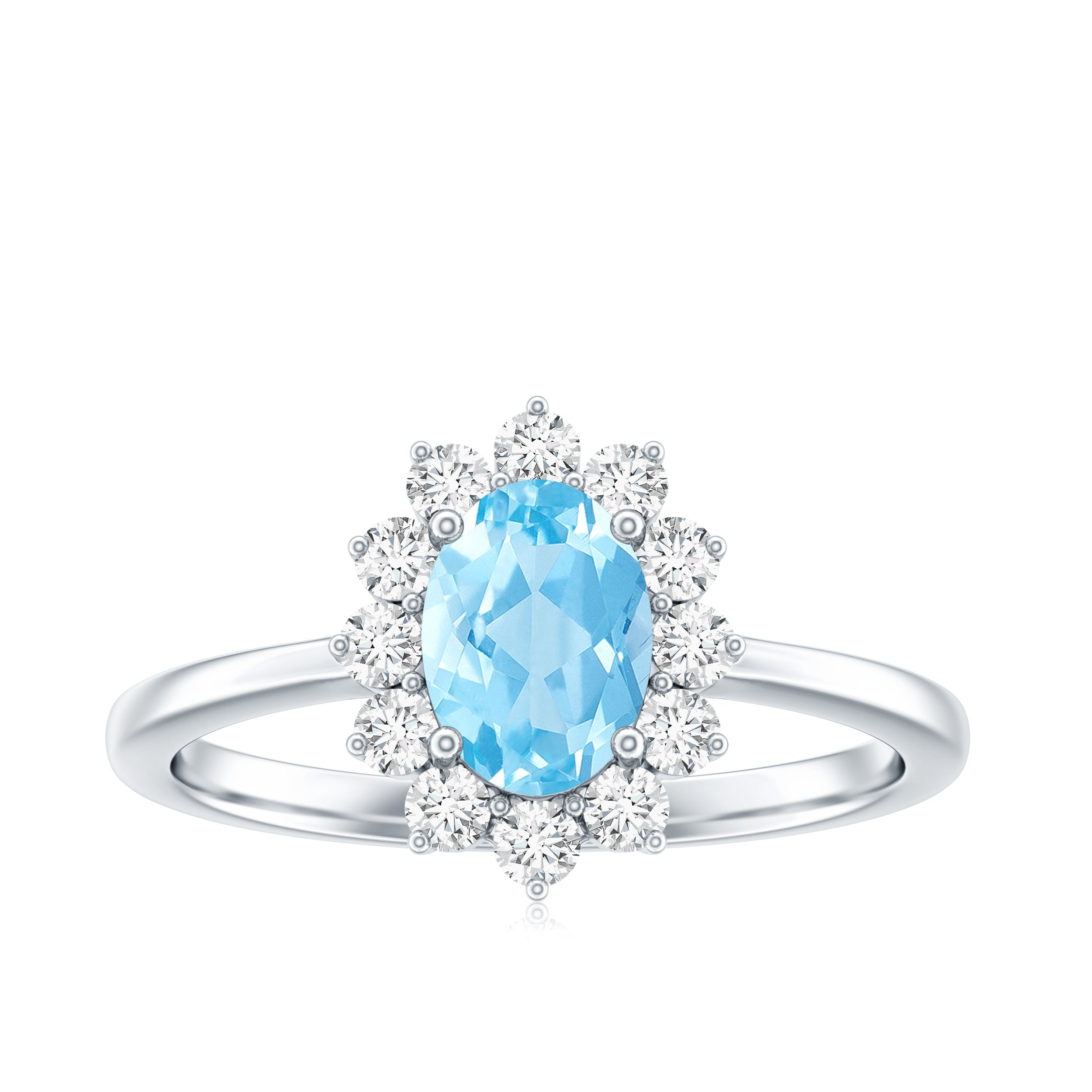 Natural 1 Carat Aquamarine Oval Engagement Ring with Diamond Halo AAA - Rosec Jewels