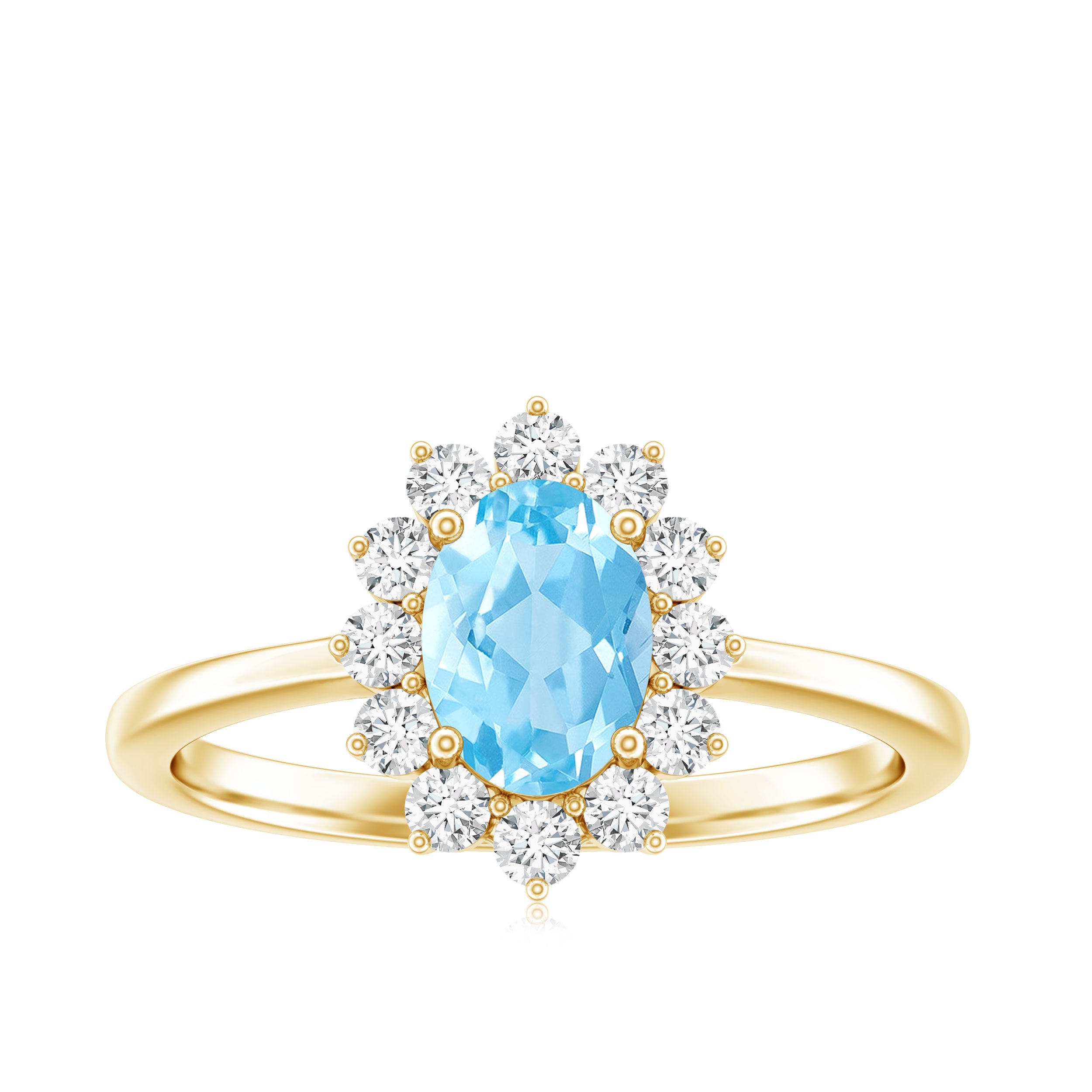 Natural 1 Carat Aquamarine Oval Engagement Ring with Diamond Halo AAA - Rosec Jewels