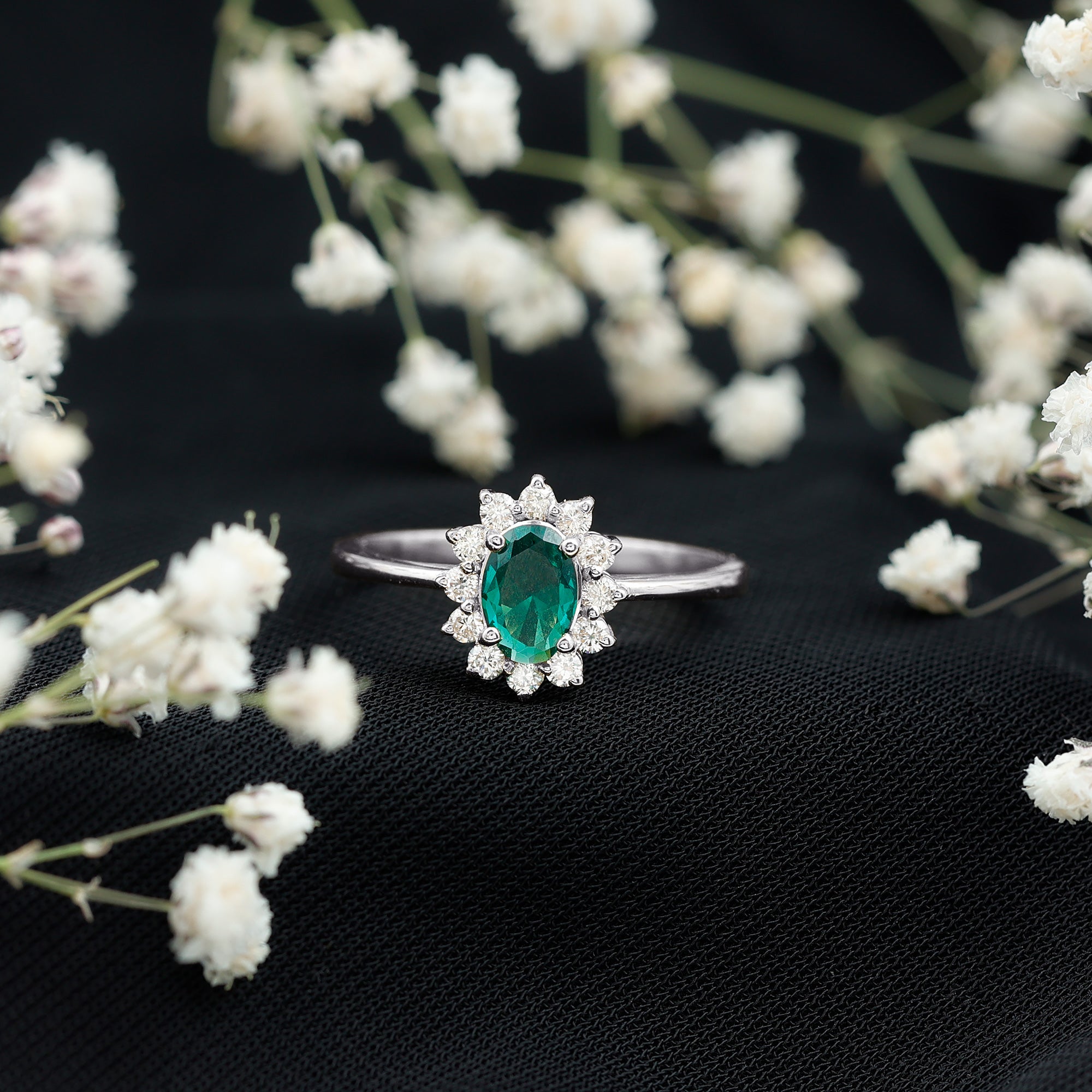 Rosec Jewels-Lab Created Emerald Princess Diana Inspired Engagement Ring with Diamond