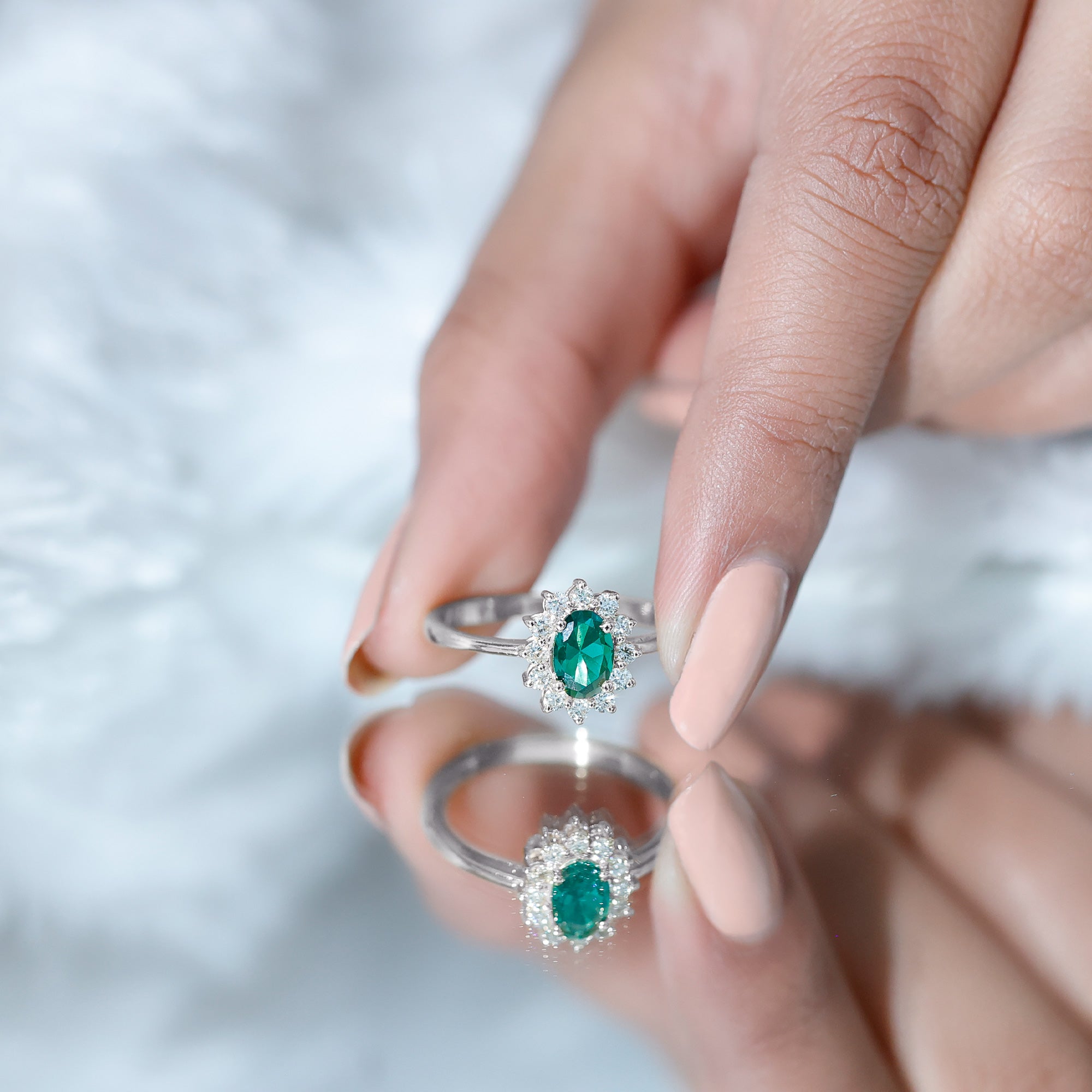 Rosec Jewels-Lab Created Emerald Princess Diana Inspired Engagement Ring with Diamond