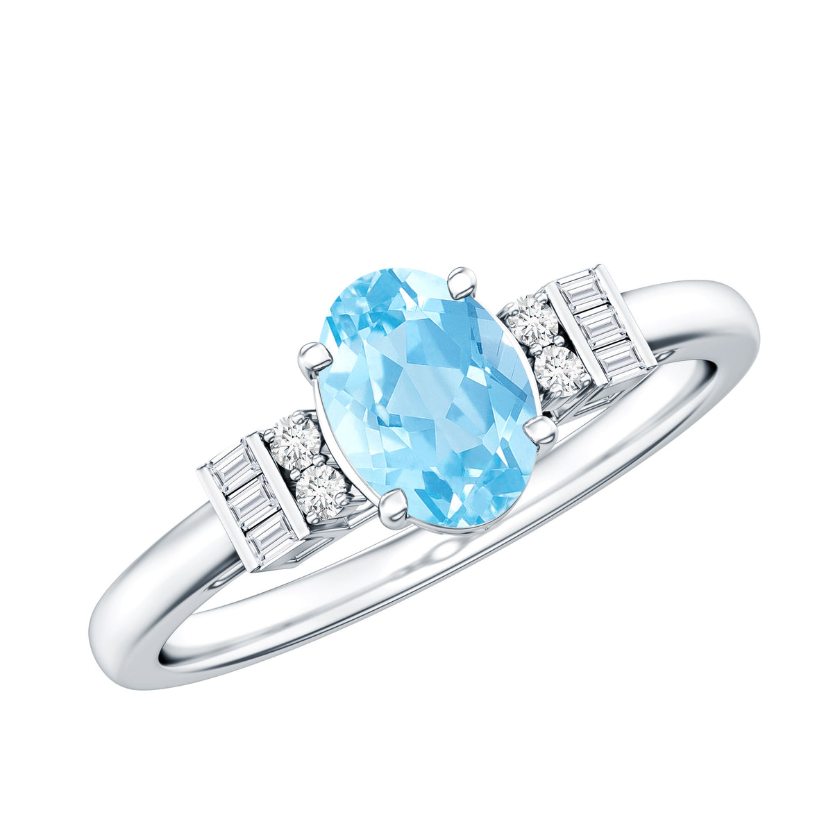Oval Cut Aquamarine Classic Engagement Ring with Diamond AAA - Rosec Jewels
