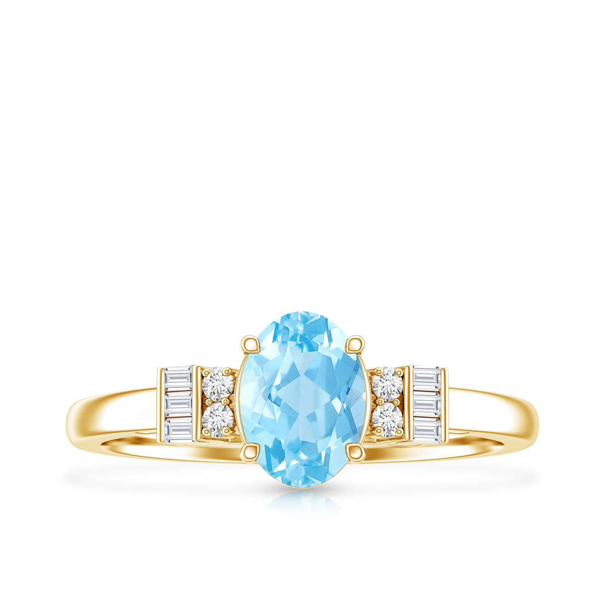 Oval Cut Aquamarine Classic Engagement Ring with Diamond AAA - Rosec Jewels
