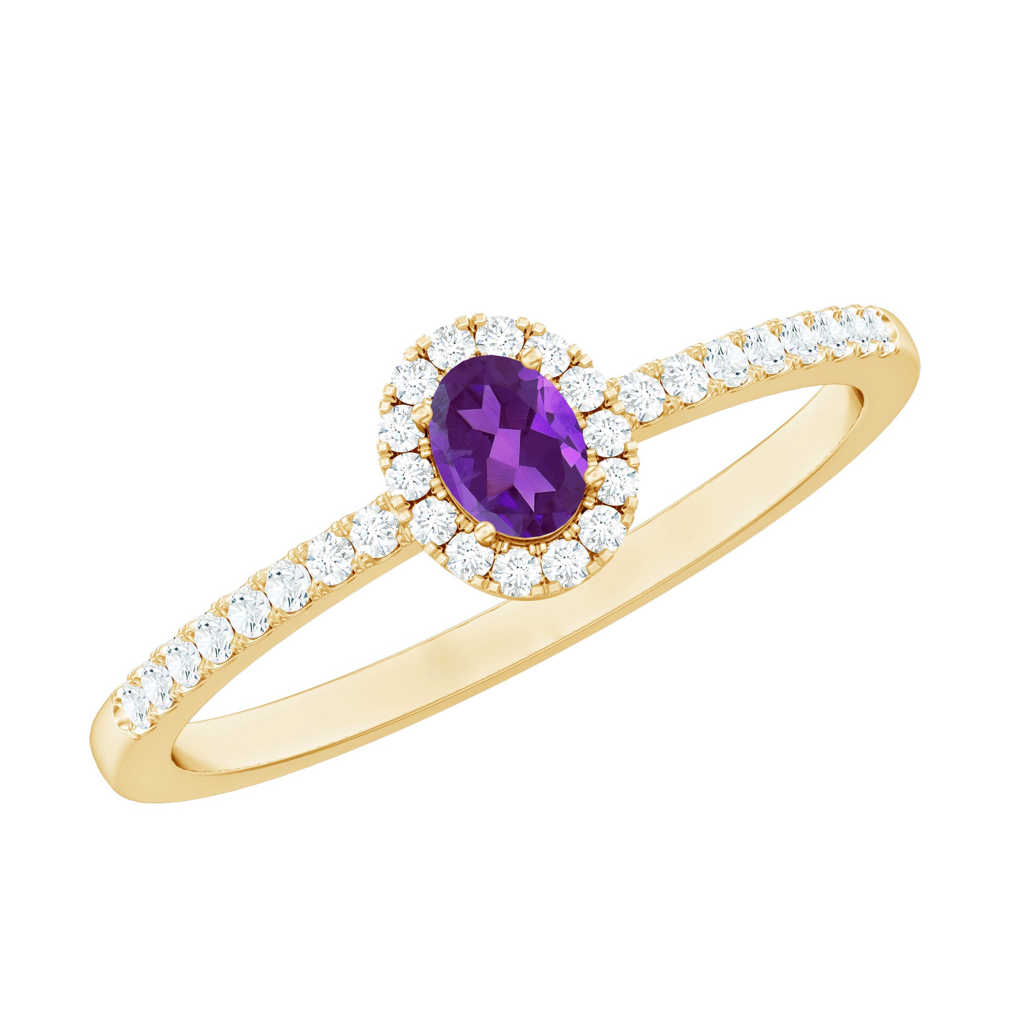 Genuine Oval Amethyst Promise Ring with Diamond Halo AAA - Rosec Jewels