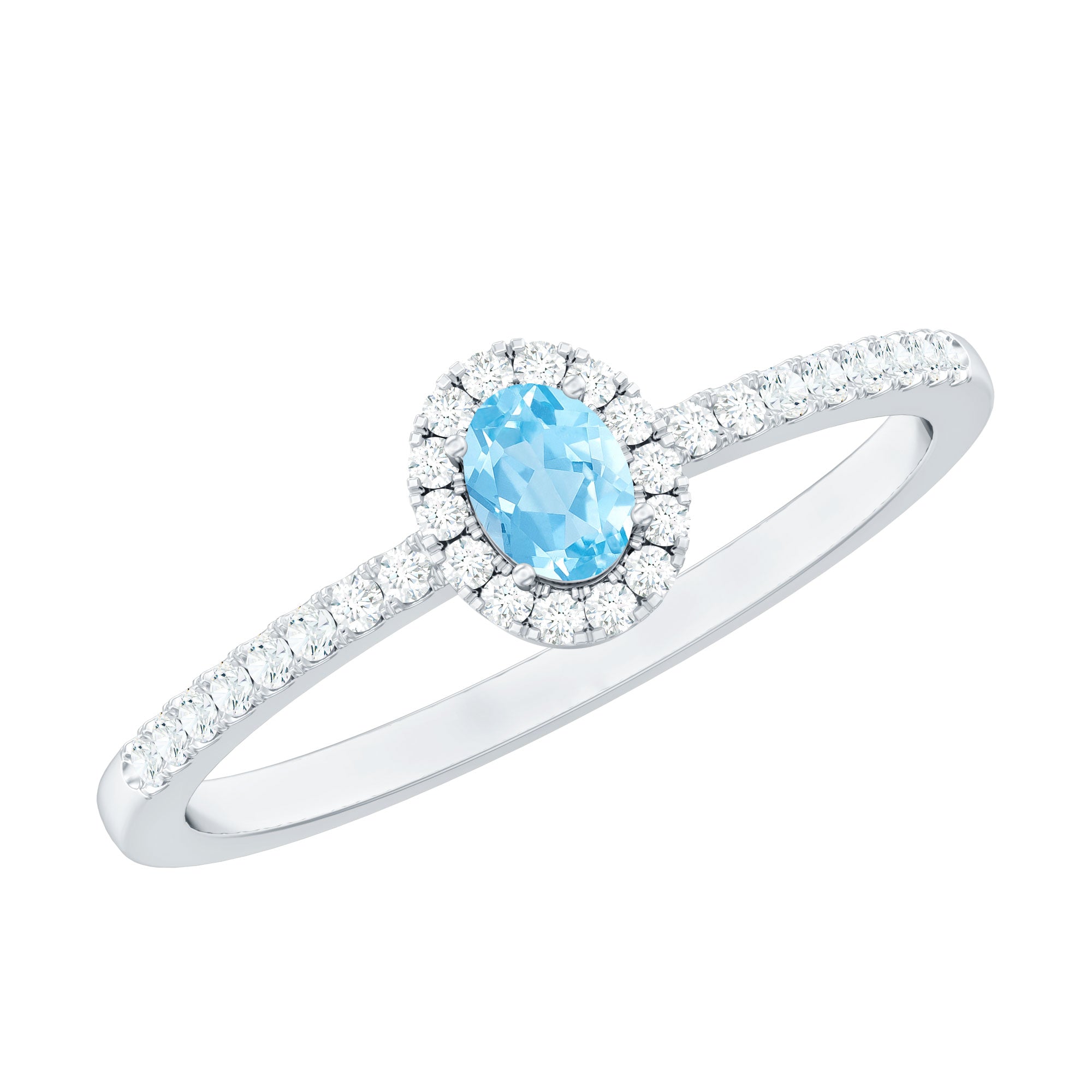 Natural Aquamarine Promise Ring with Diamond Halo