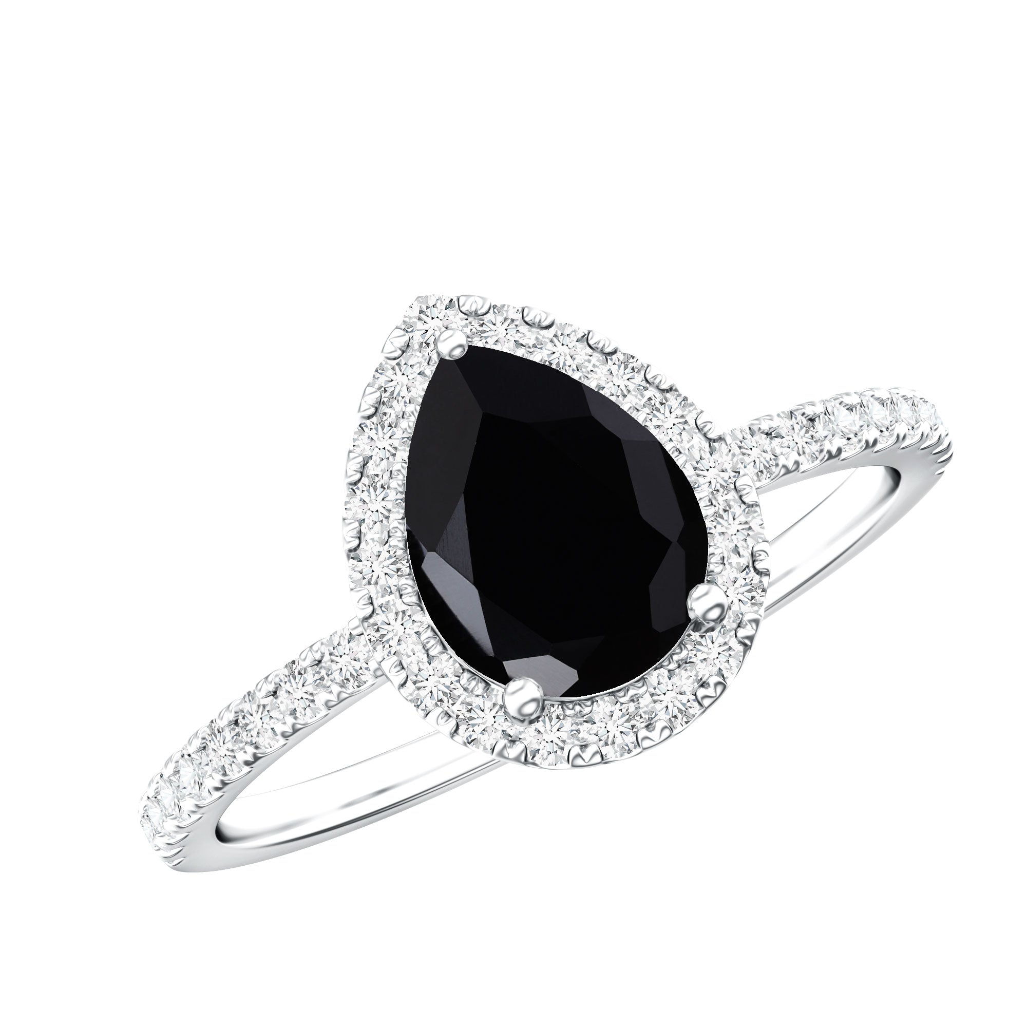 Certified 0.85 Carat Lab Grown Black Diamond Teardrop Engagement Ring with White Diamond Halo AAAA ( Synthetic ) - Rosec Jewels