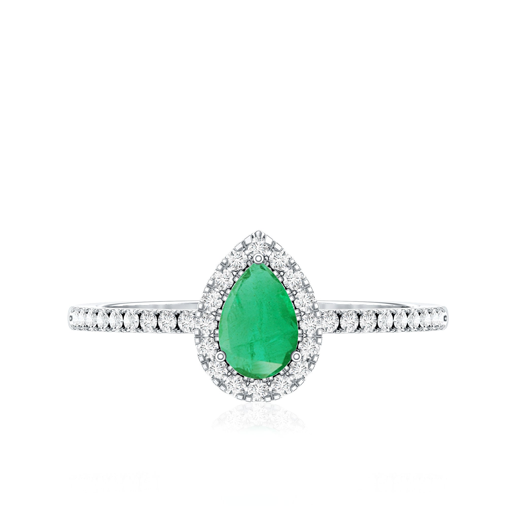 4X6mm Pear Cut Emerald Teardrop Engagement Ring with Diamond Halo AAA - Rosec Jewels