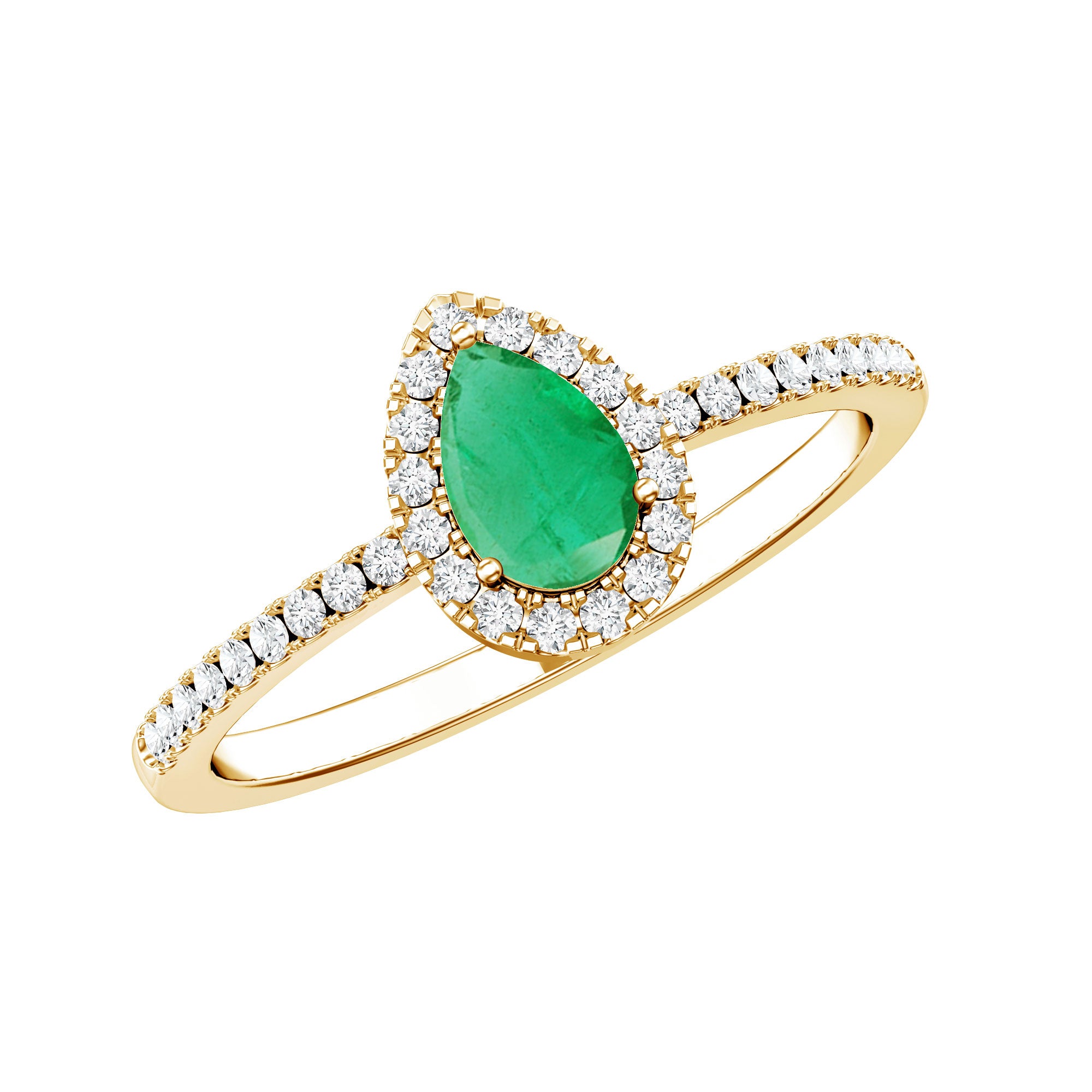 4X6mm Pear Cut Emerald Teardrop Engagement Ring with Diamond Halo AAA - Rosec Jewels