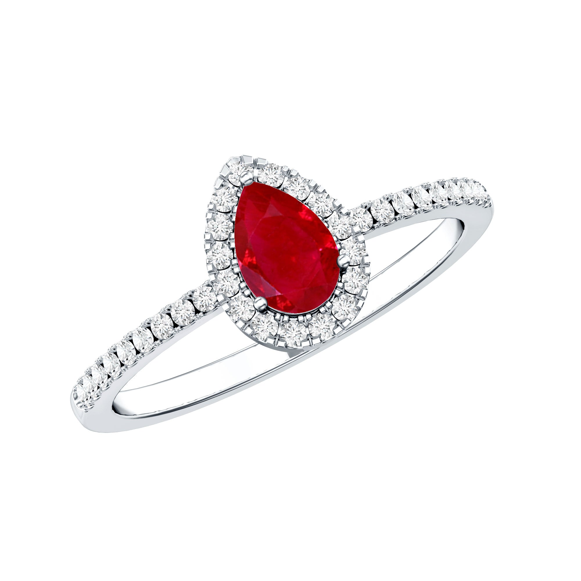 Natural Ruby Teardrop Ring with Diamond Halo AAA - Rosec Jewels