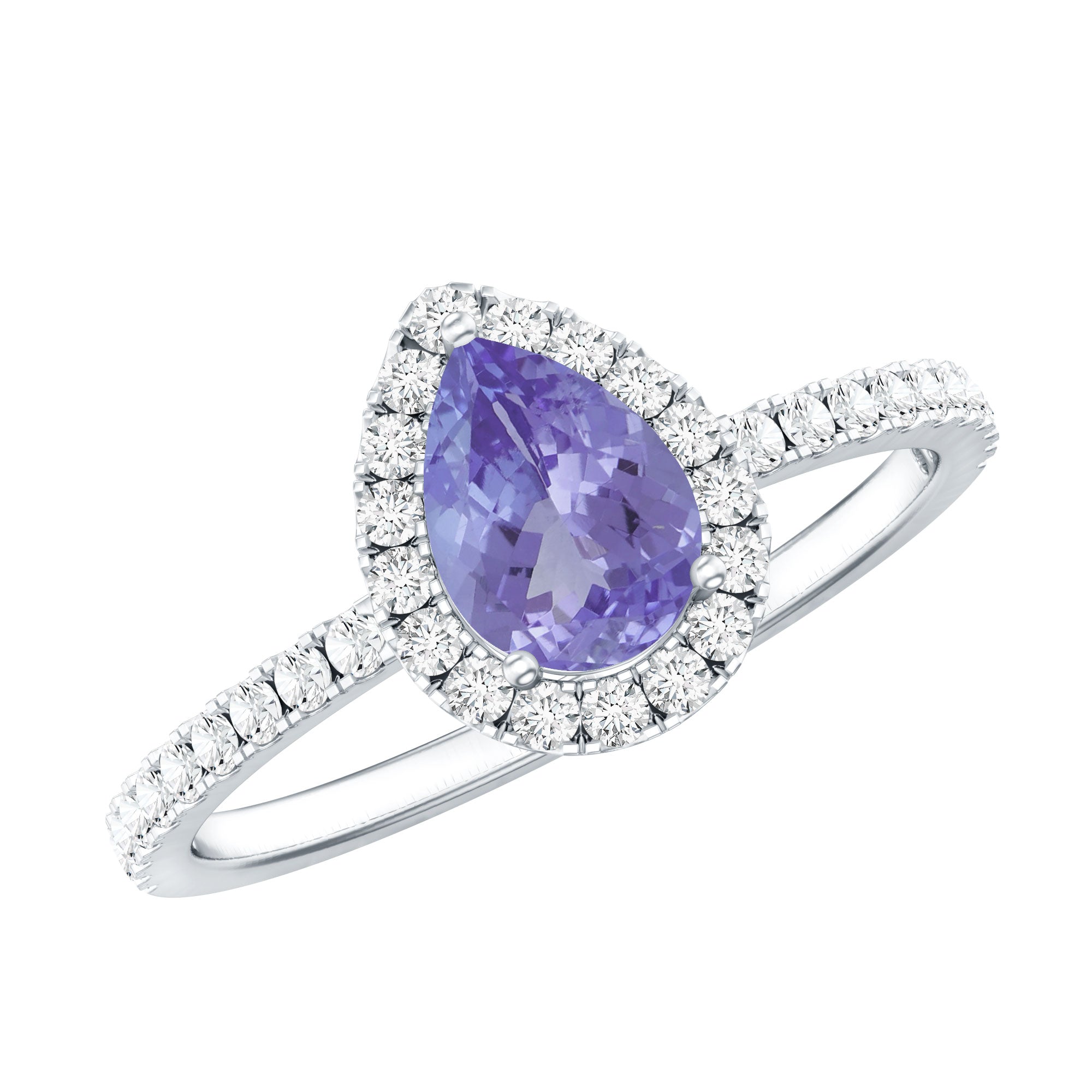 Real 0.84 Carat Tanzanite Teardrop Engagement Ring with Diamond Halo AAA - Rosec Jewels