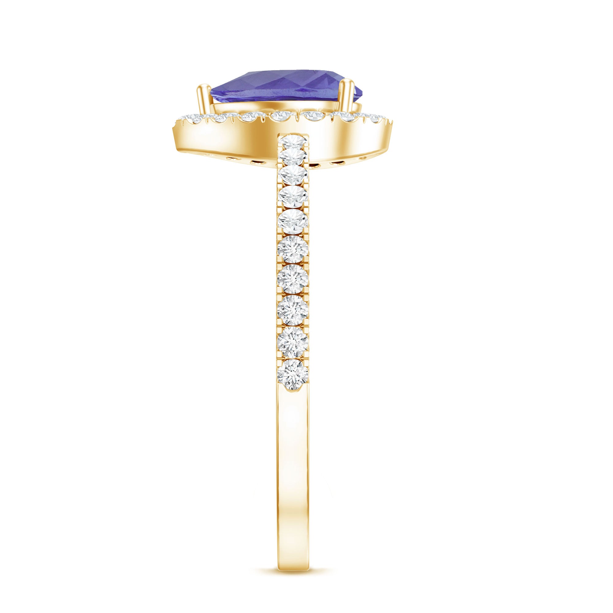 Real 0.84 Carat Tanzanite Teardrop Engagement Ring with Diamond Halo AAA - Rosec Jewels