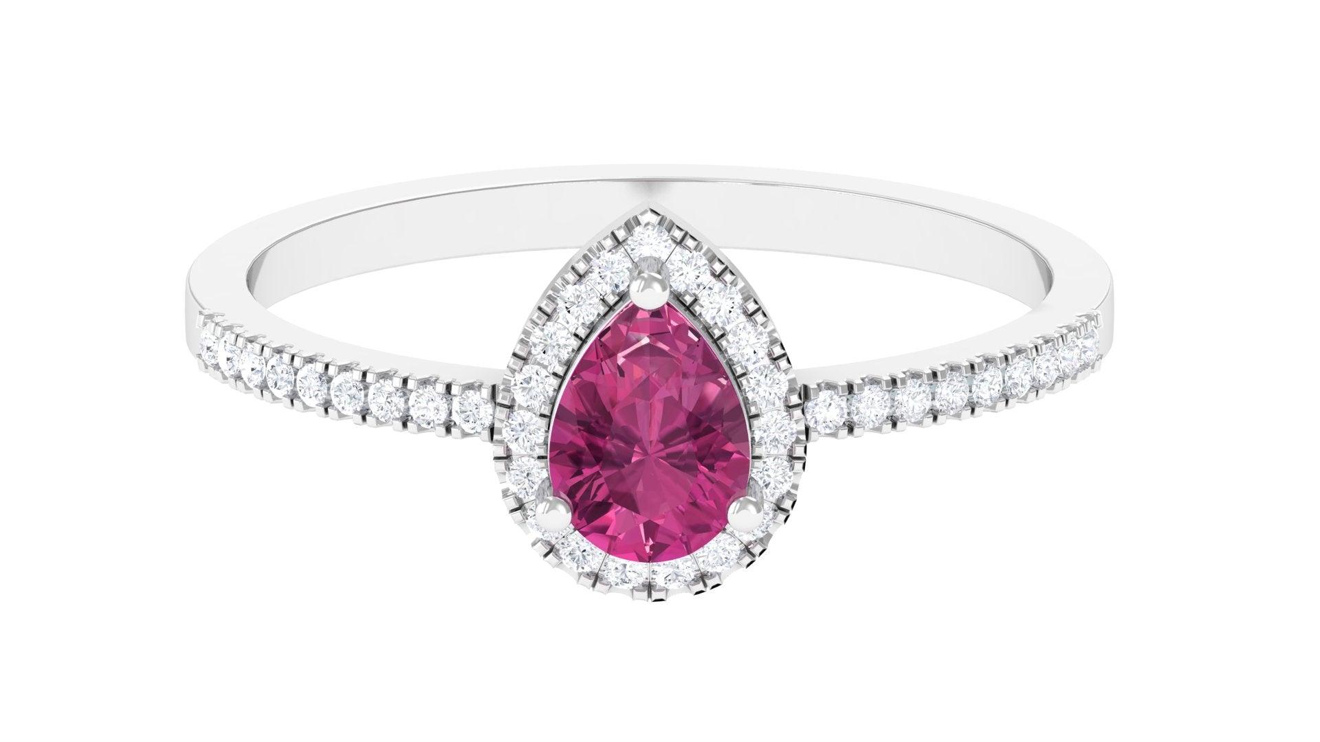 Natural Pink Tourmaline Teardrop Ring with Diamond Halo