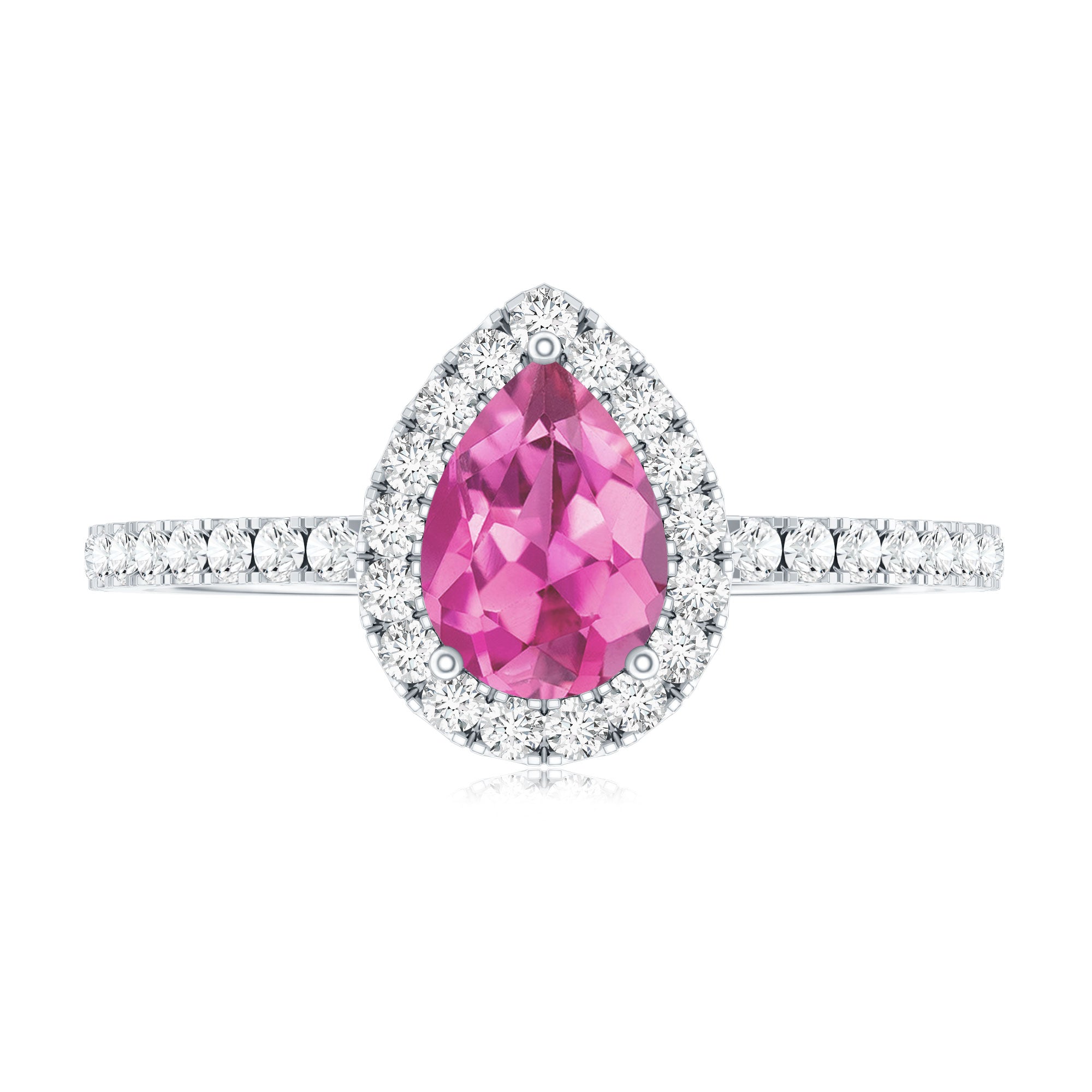 Natural Pink Tourmaline Teardrop Ring with Diamond Halo AAA - Rosec Jewels